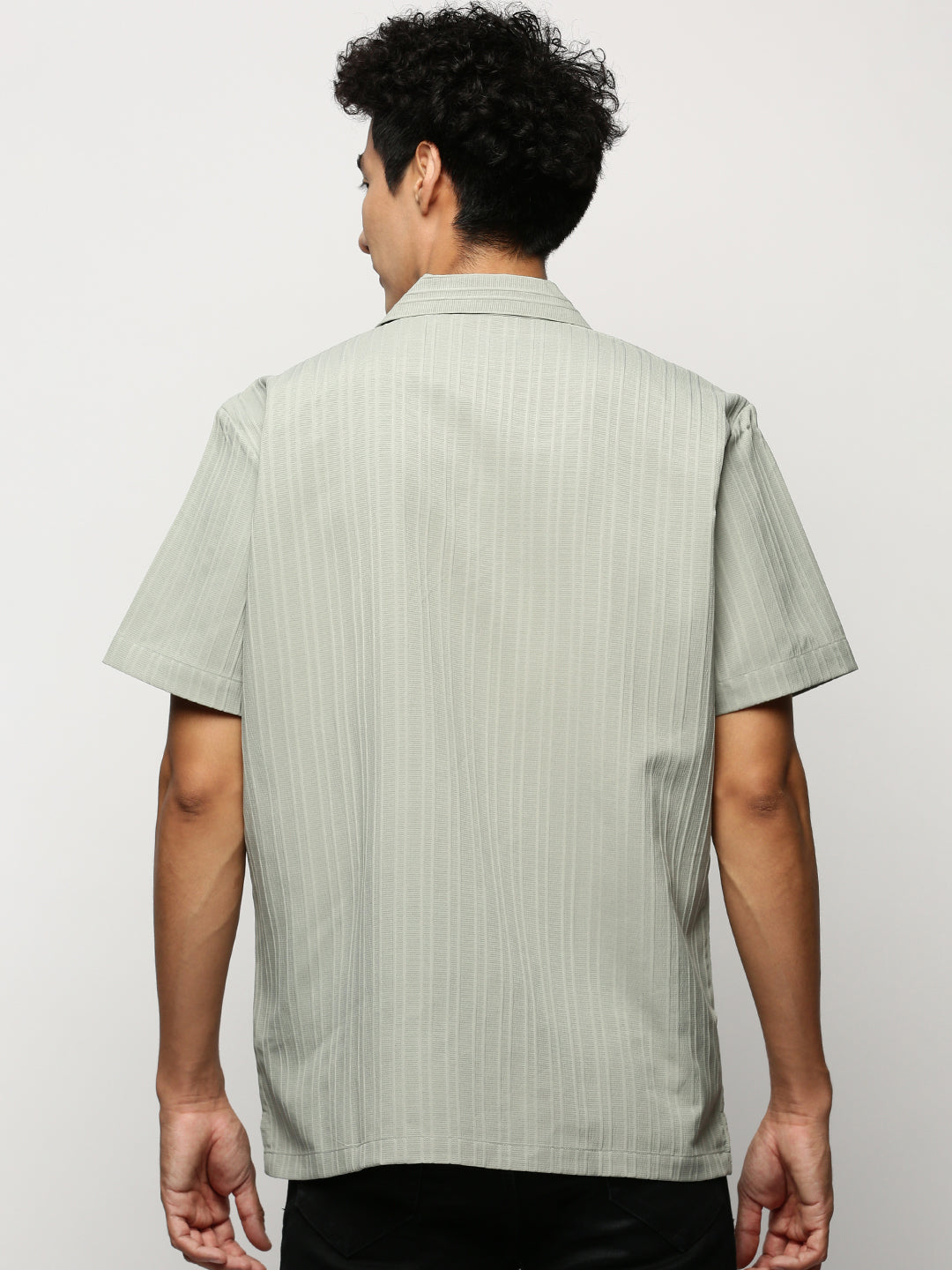 Men Green Striped Shirt