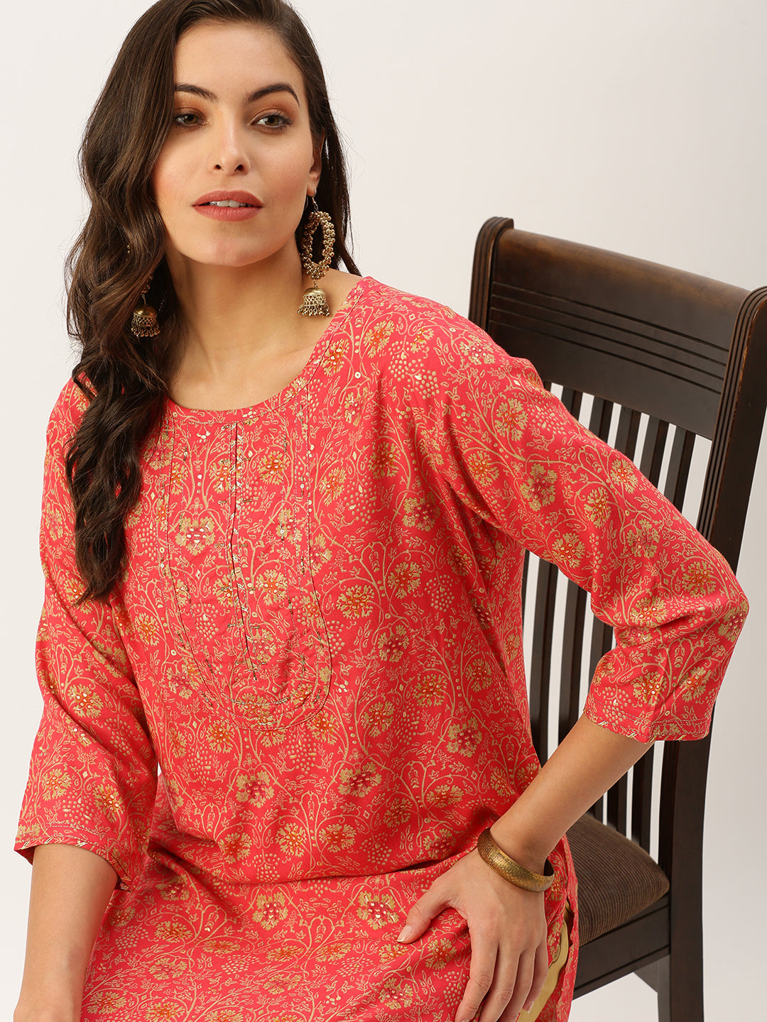 Women's Pink Printed Straight Kurtas