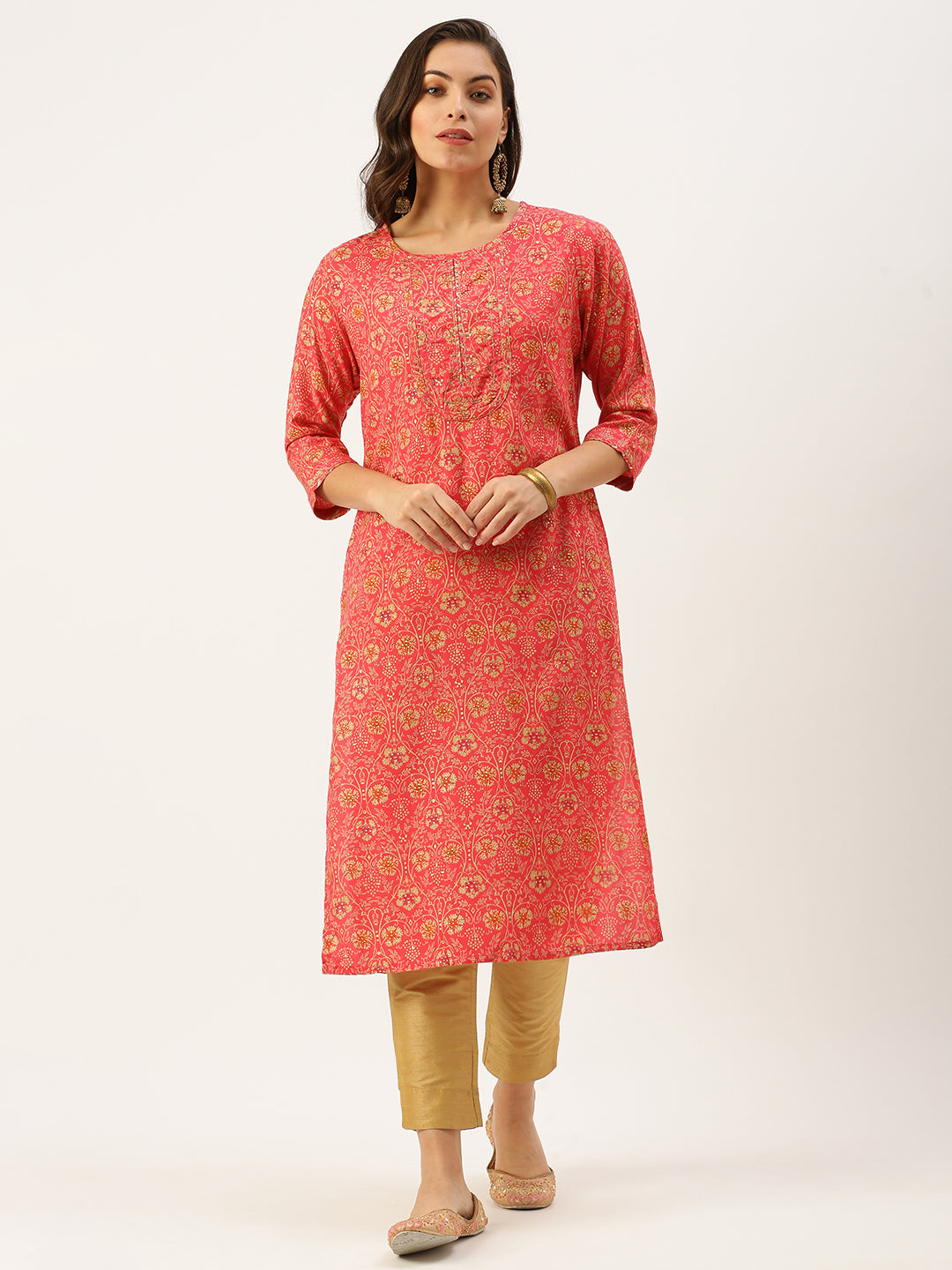 Women's Pink Printed Straight Kurtas