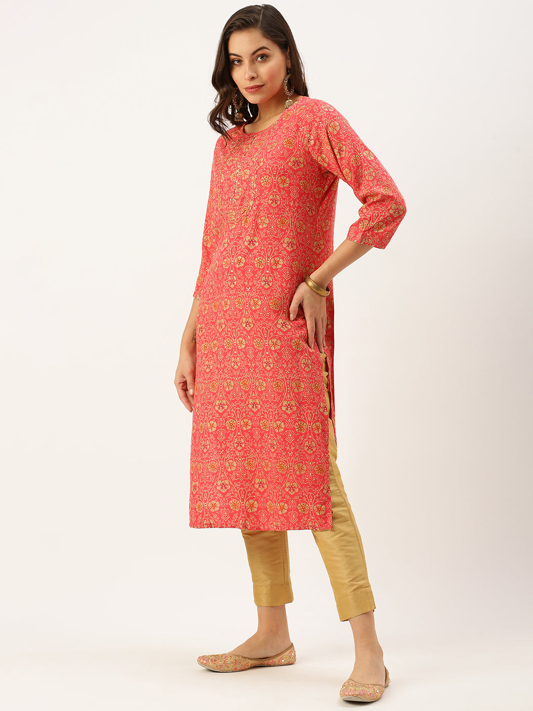 Women's Pink Printed Straight Kurtas