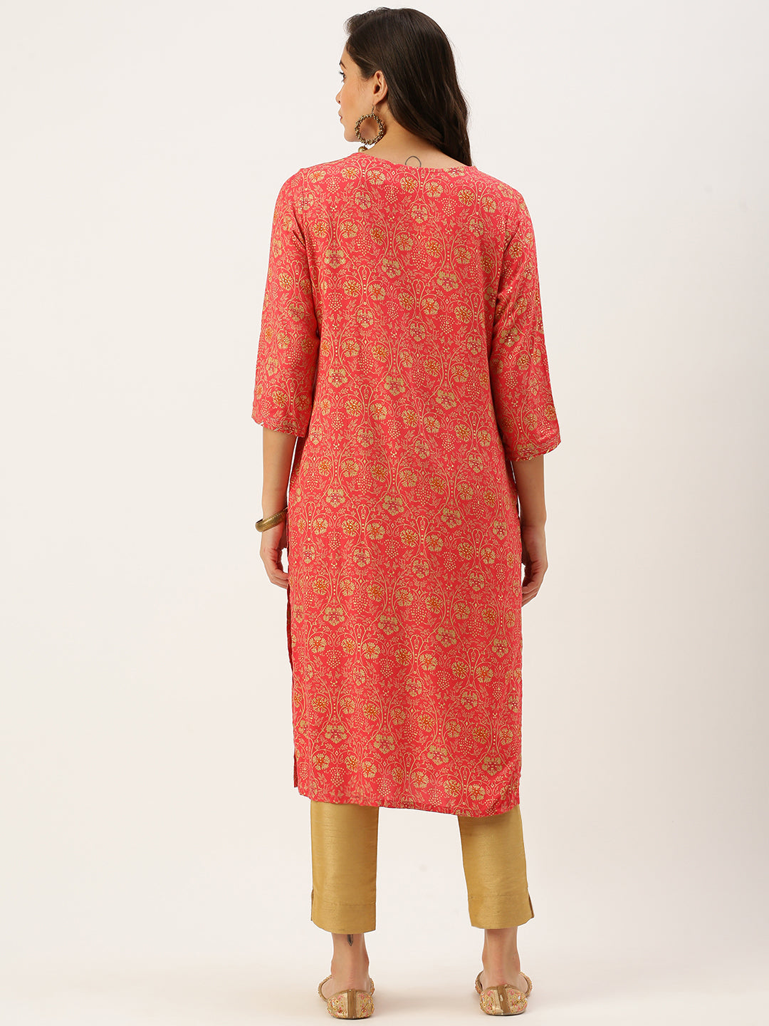 Women's Pink Printed Straight Kurtas