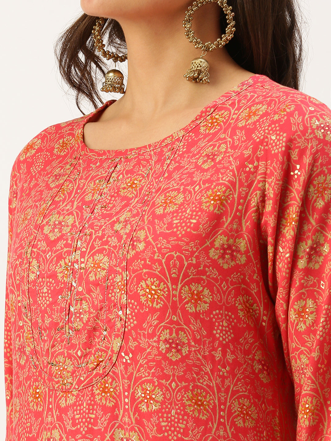 Women's Pink Printed Straight Kurtas