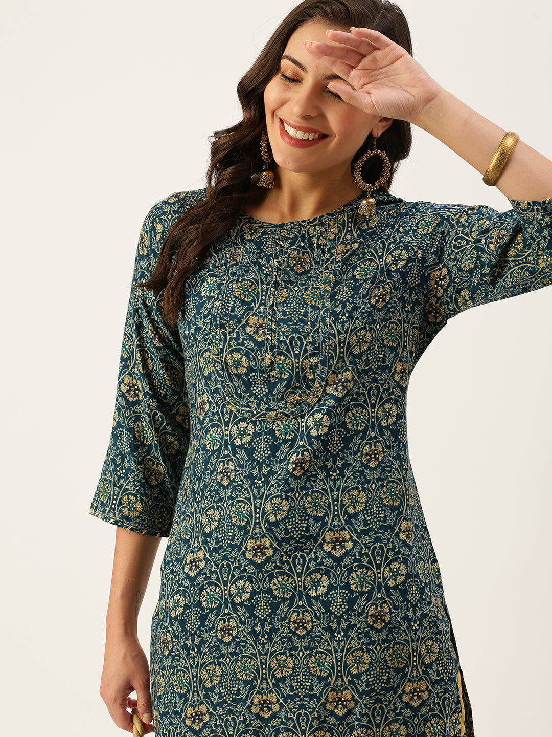 Women's Blue Printed Straight Kurtas