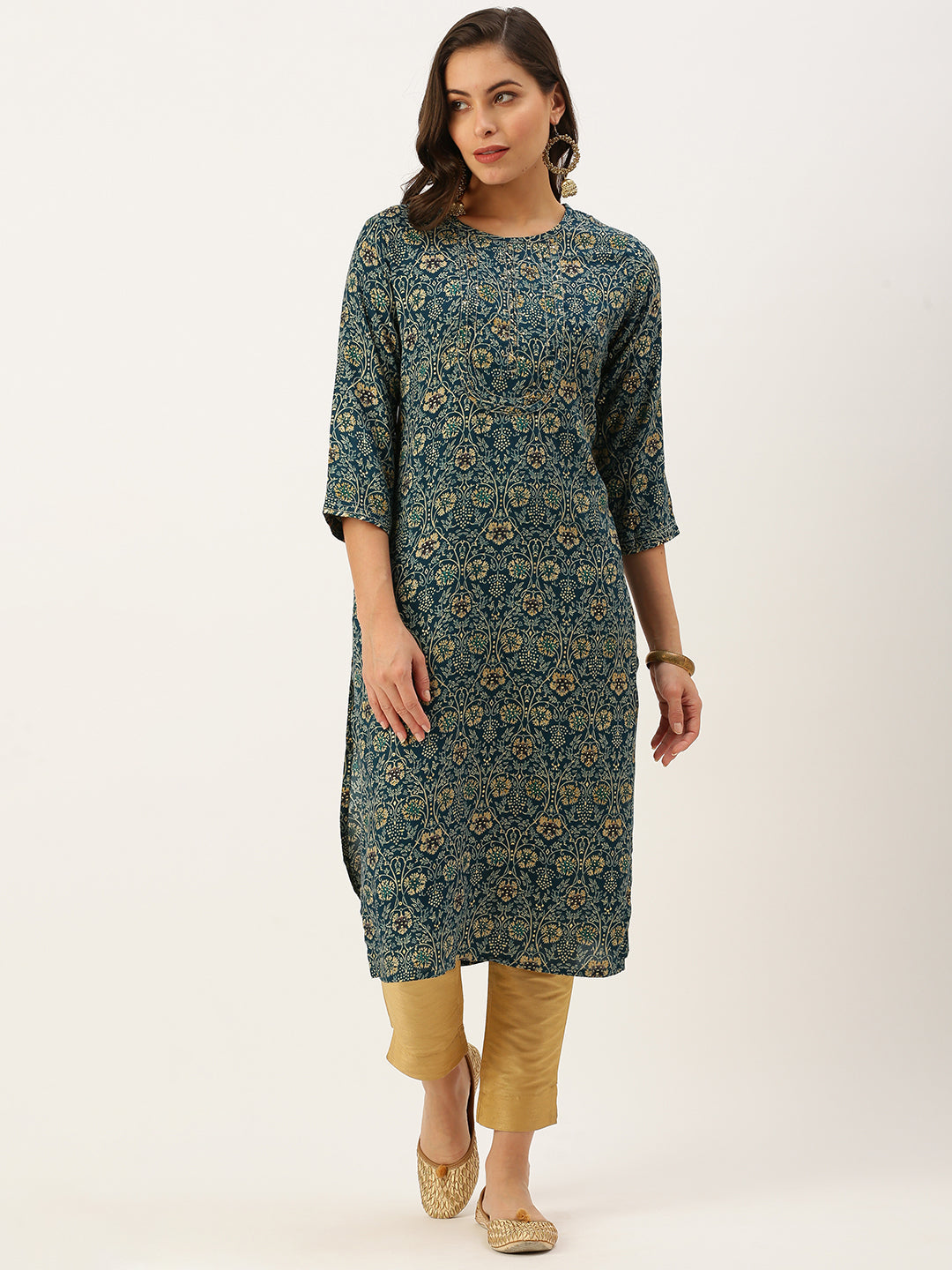 Women's Blue Printed Straight Kurtas