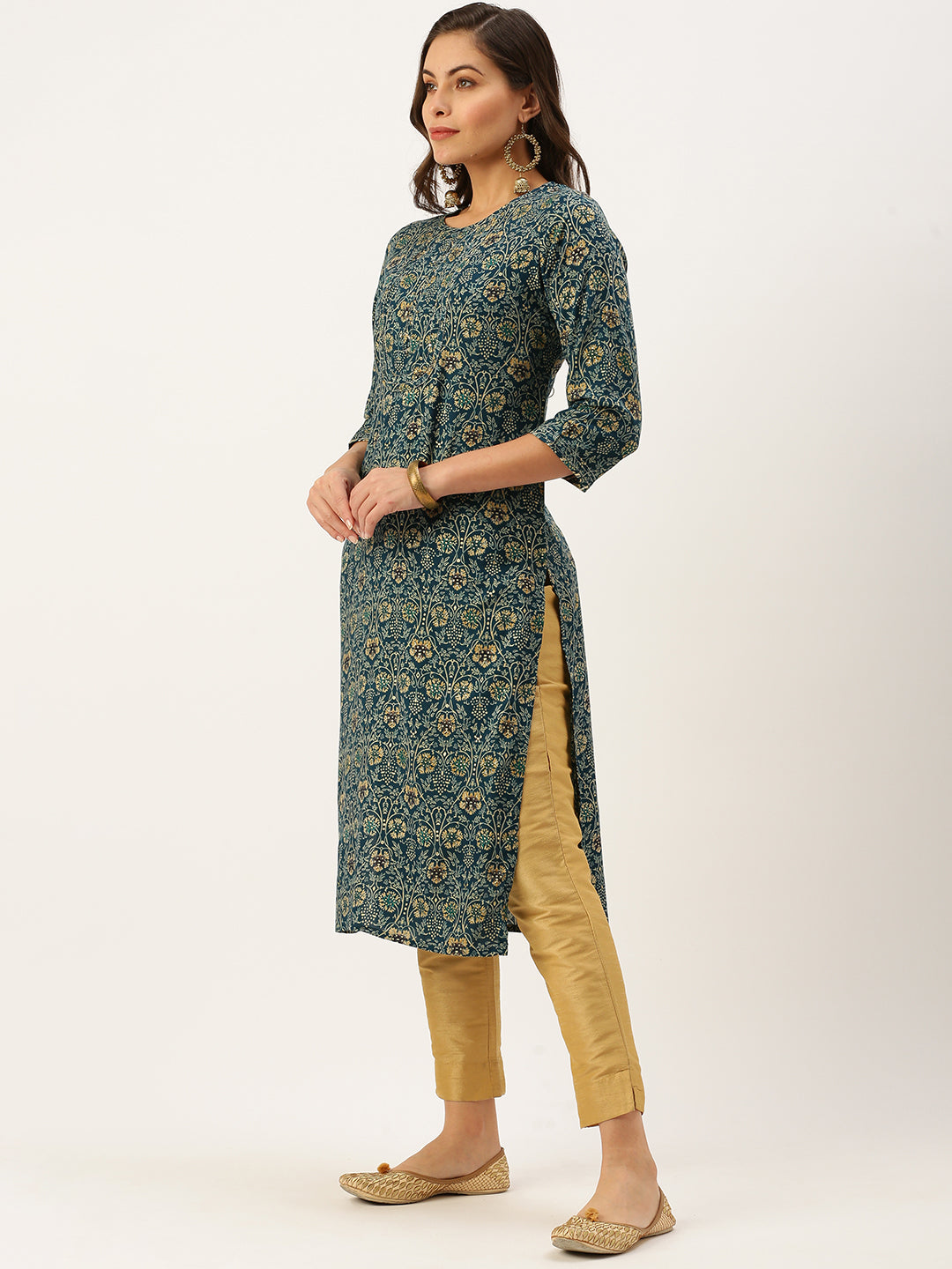 Women's Blue Printed Straight Kurtas