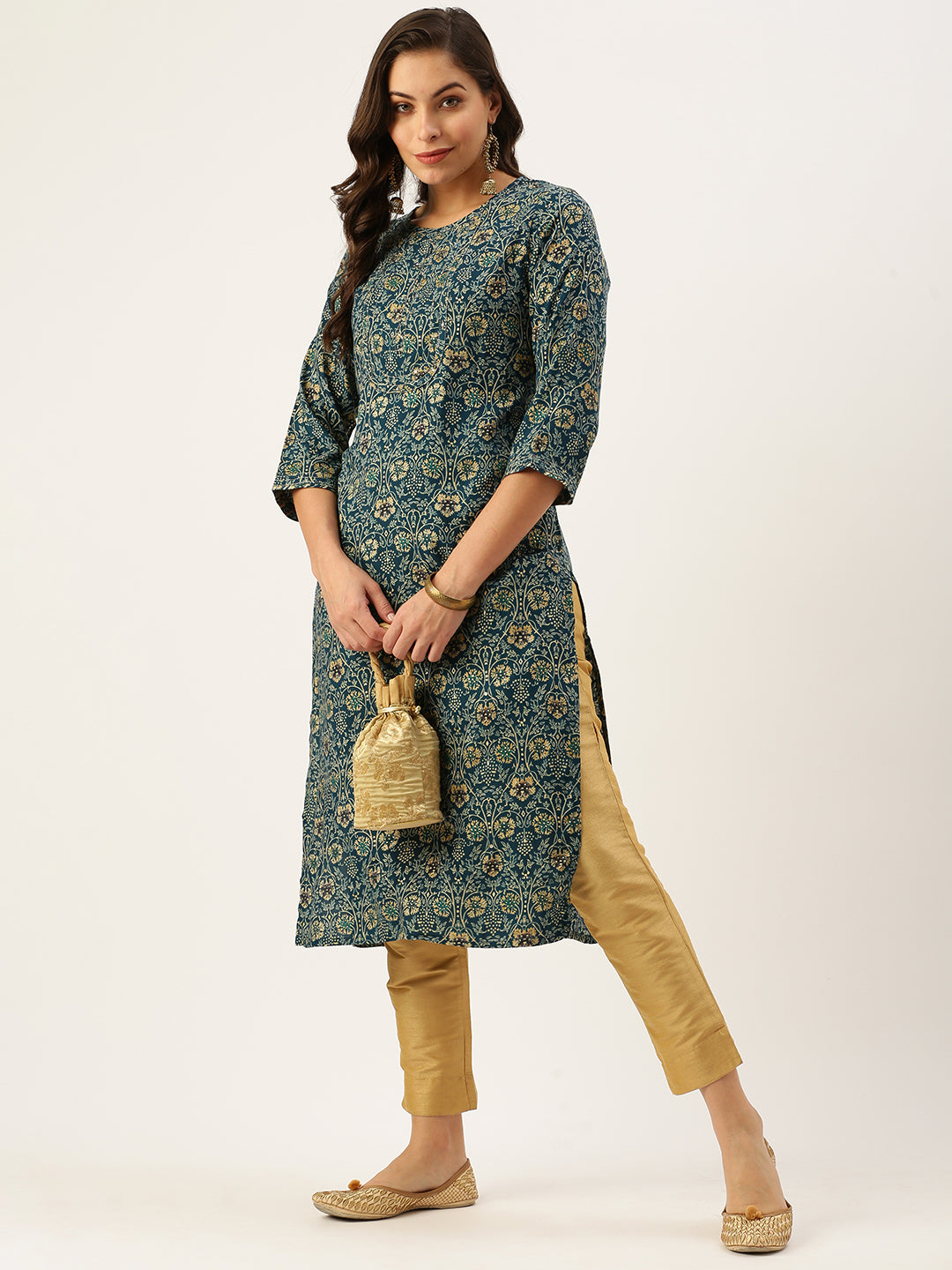 Women's Blue Printed Straight Kurtas