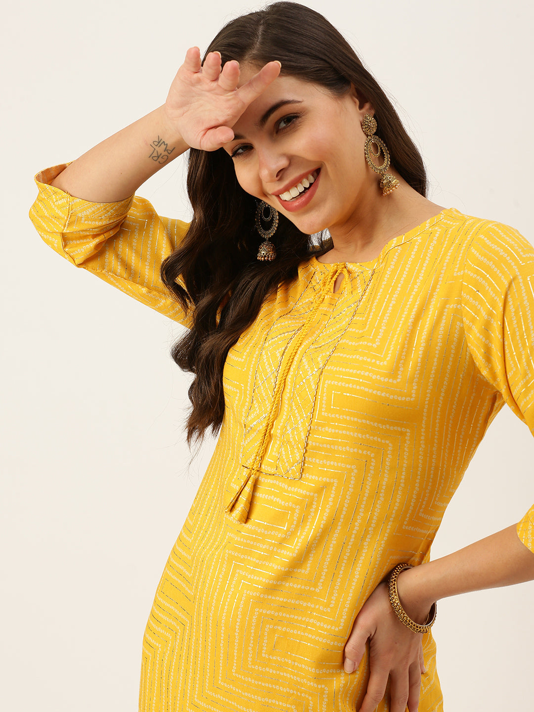 Women's Yellow Printed Straight Kurtas