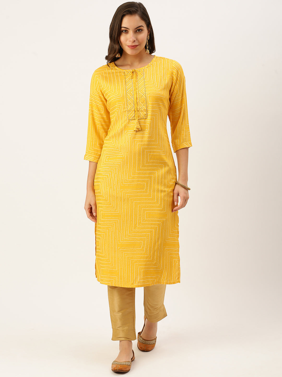 Women's Yellow Printed Straight Kurtas