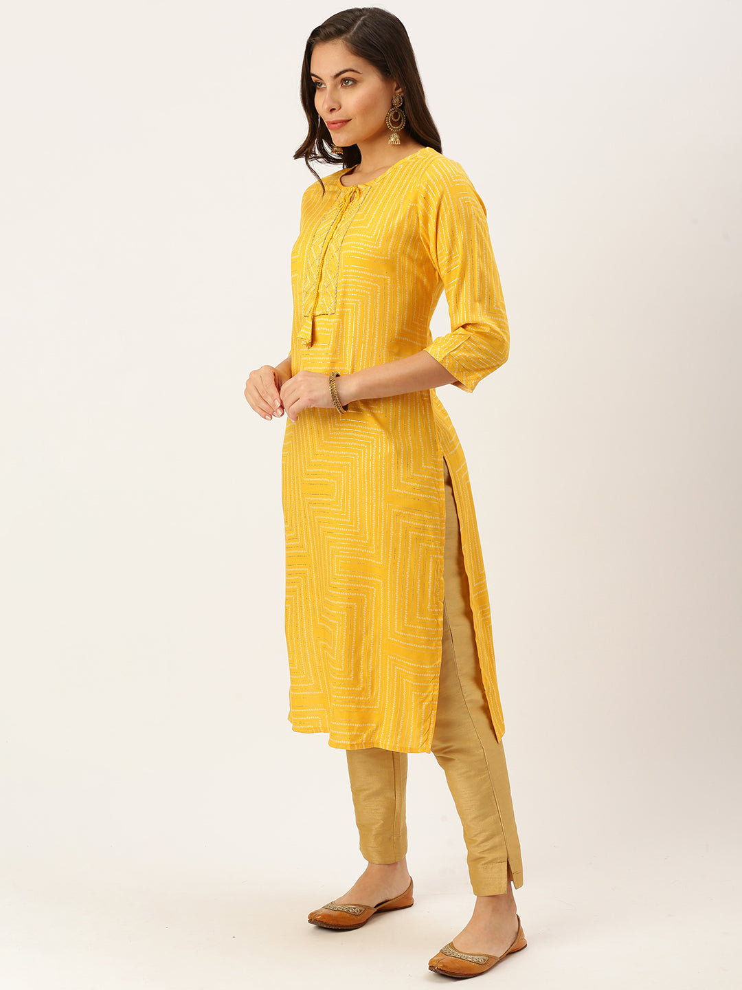 Women's Yellow Printed Straight Kurtas