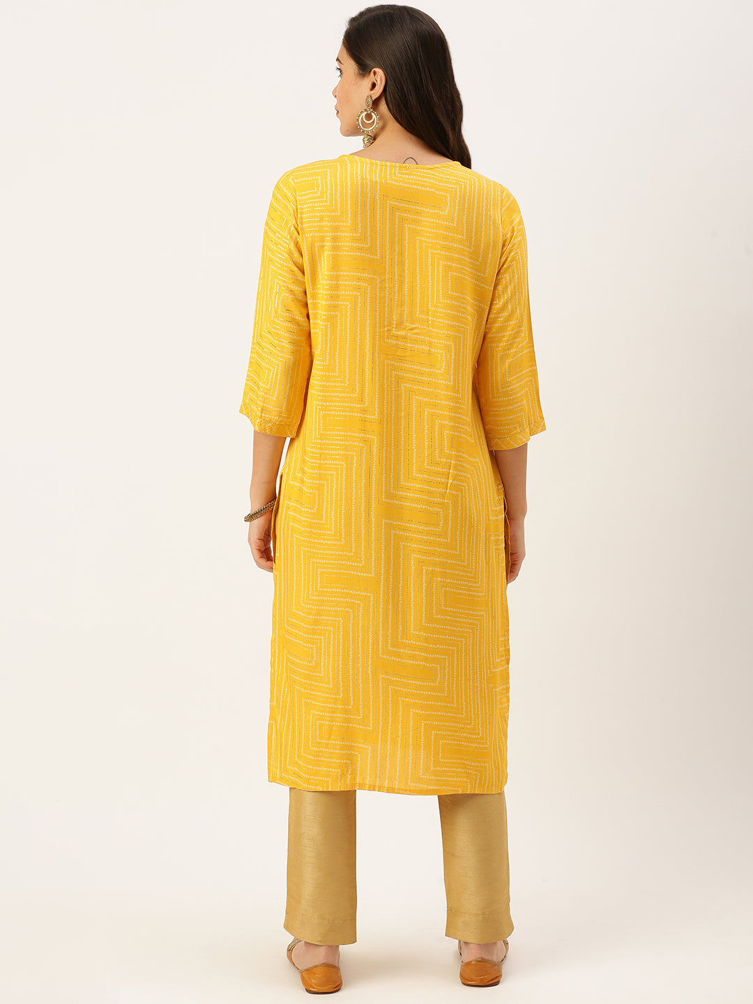 Women's Yellow Printed Straight Kurtas