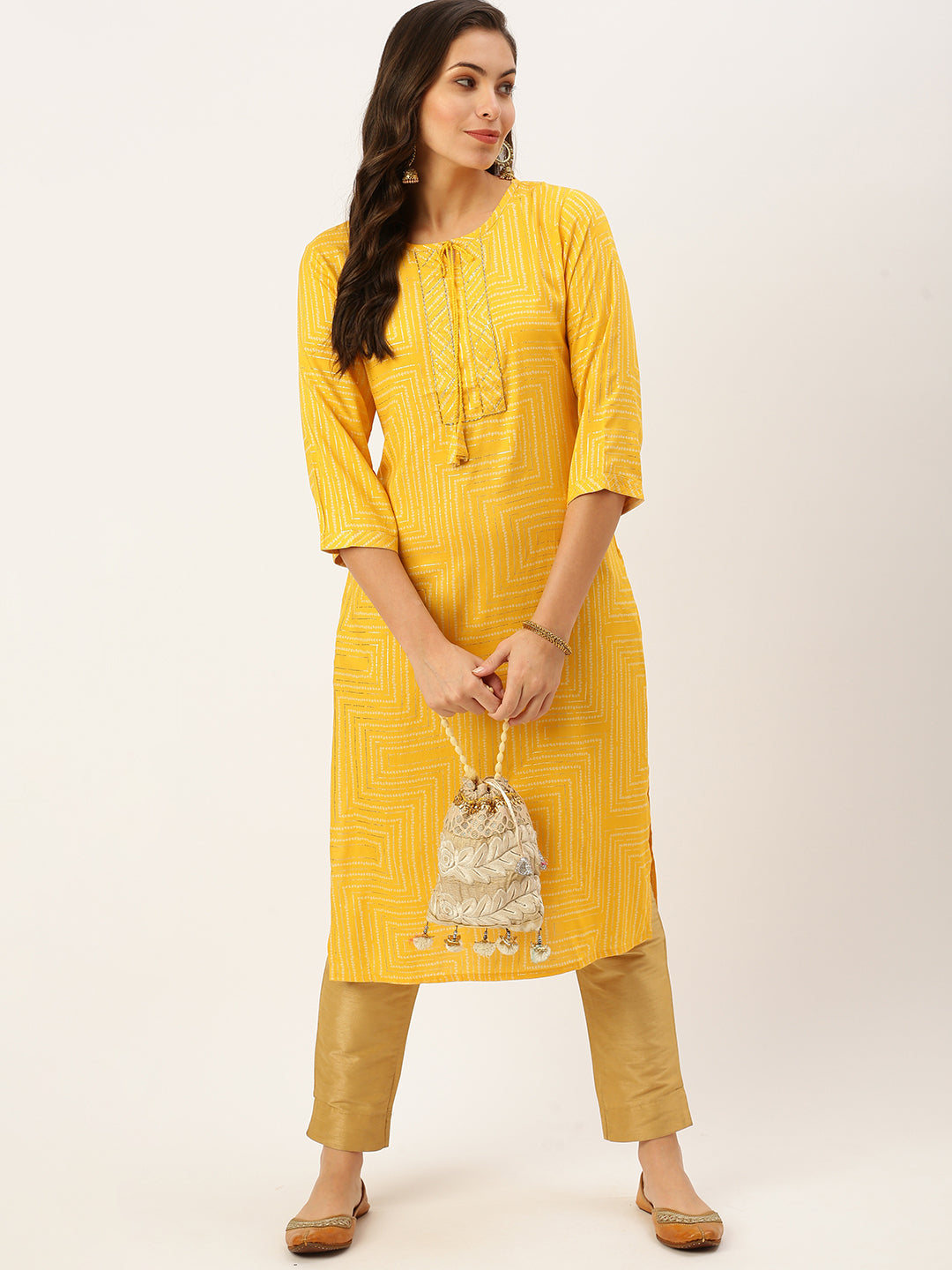 Women's Yellow Printed Straight Kurtas