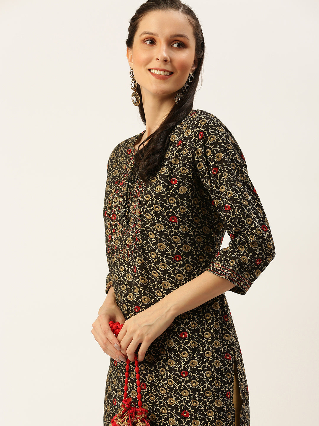 Women's Brown Printed Straight Kurtas