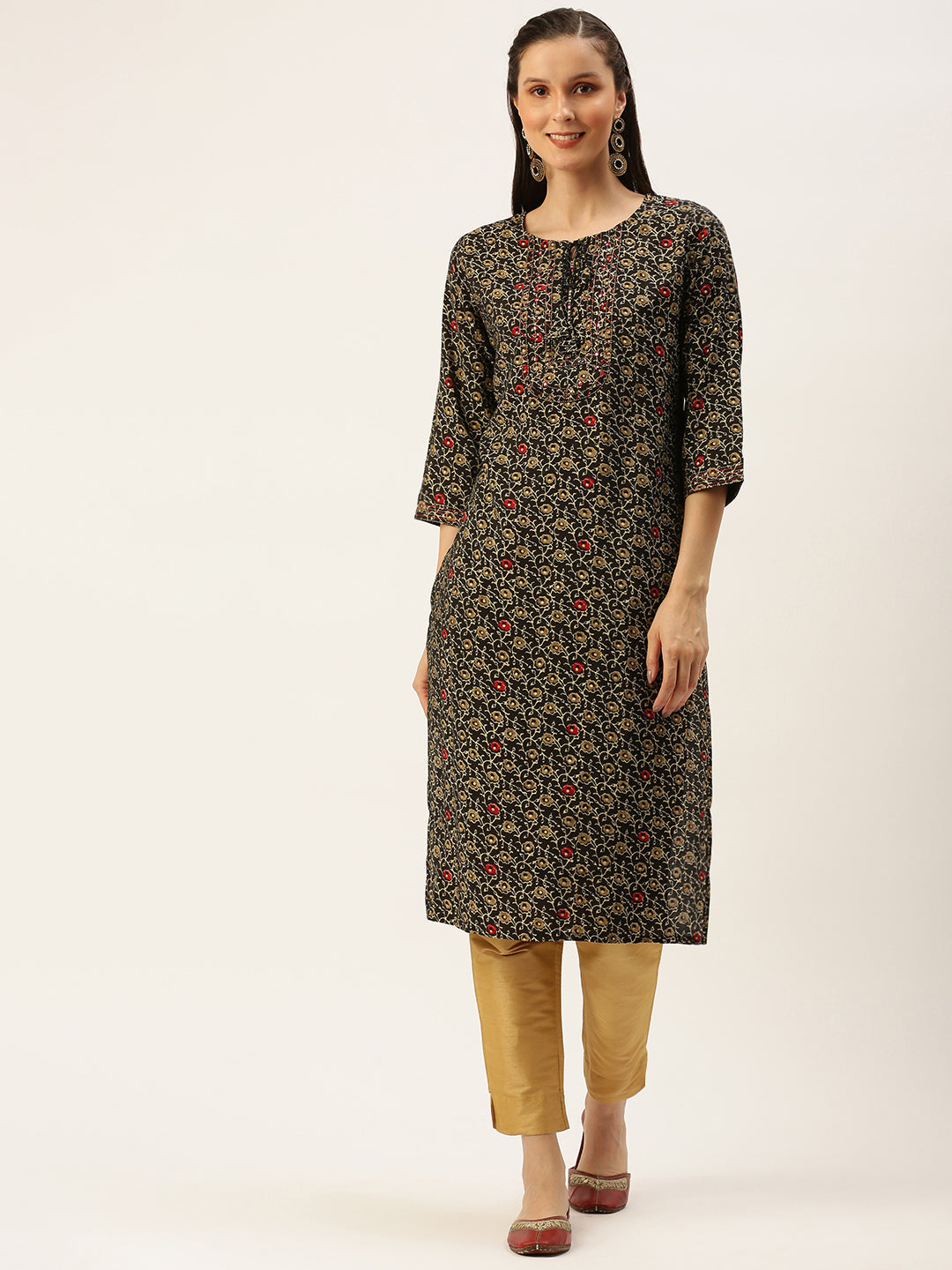 Women's Brown Printed Straight Kurtas