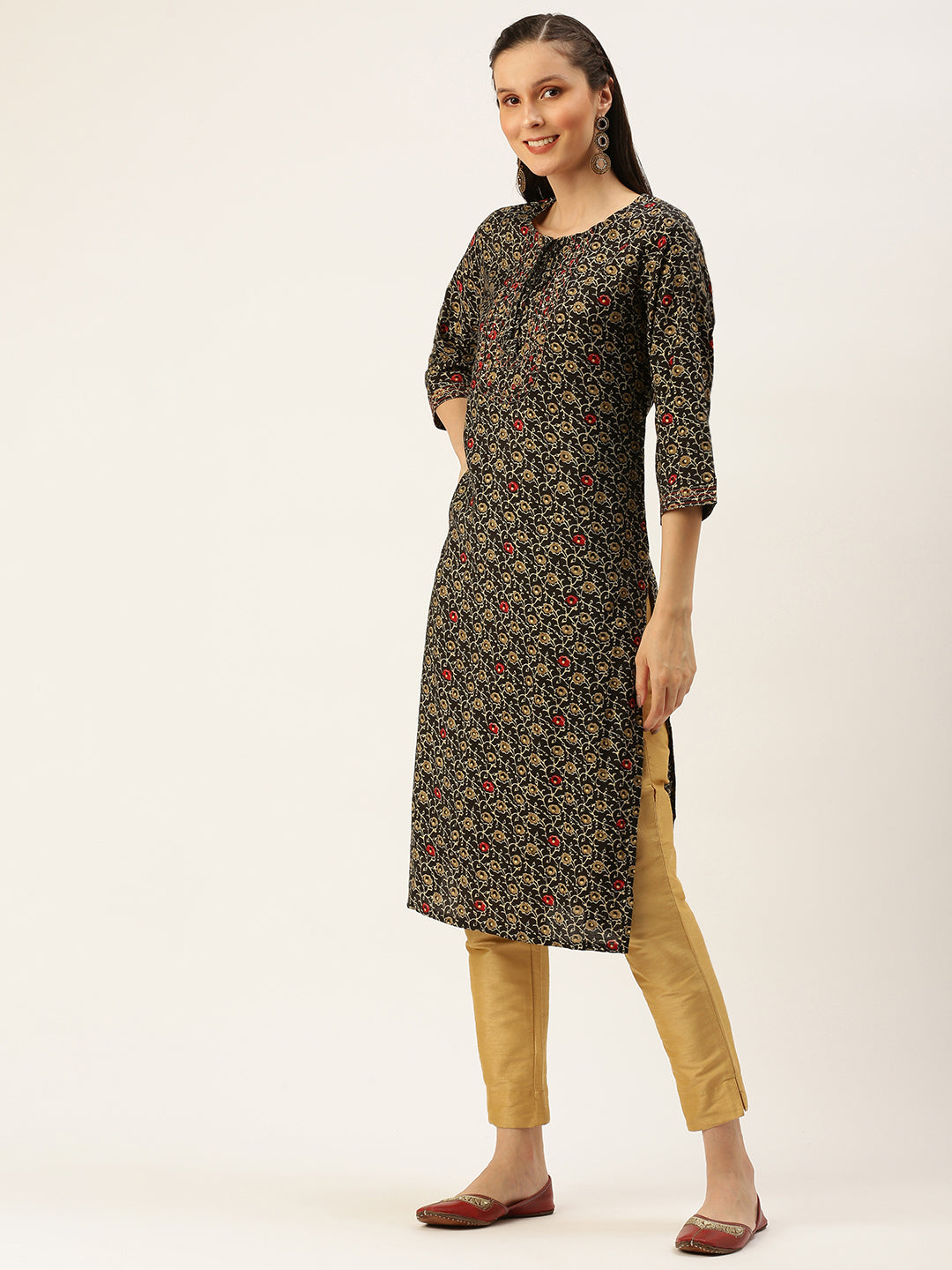 Women's Brown Printed Straight Kurtas