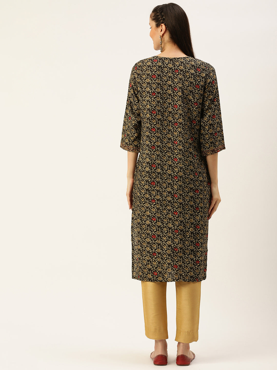 Women's Brown Printed Straight Kurtas