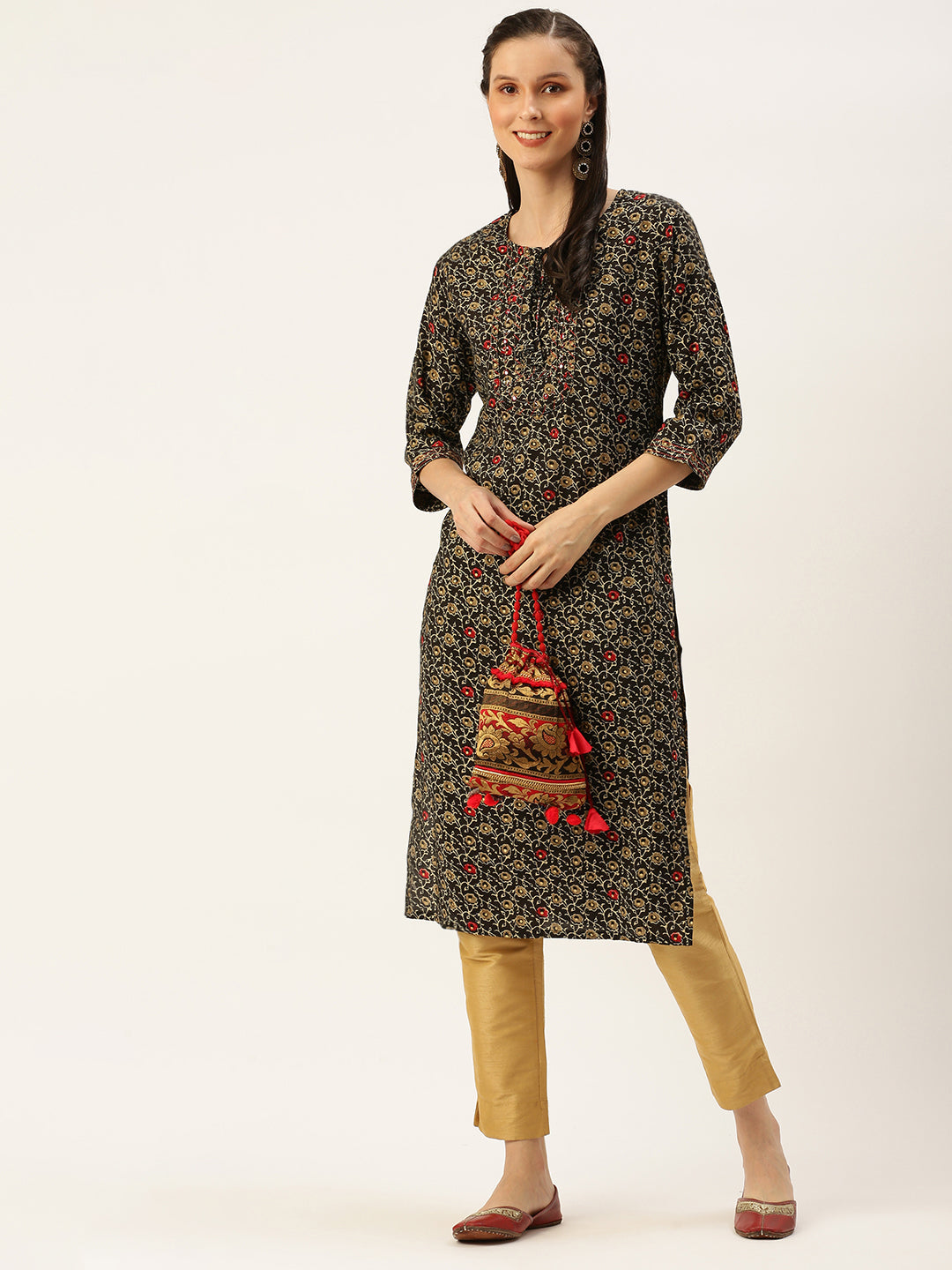 Women's Brown Printed Straight Kurtas