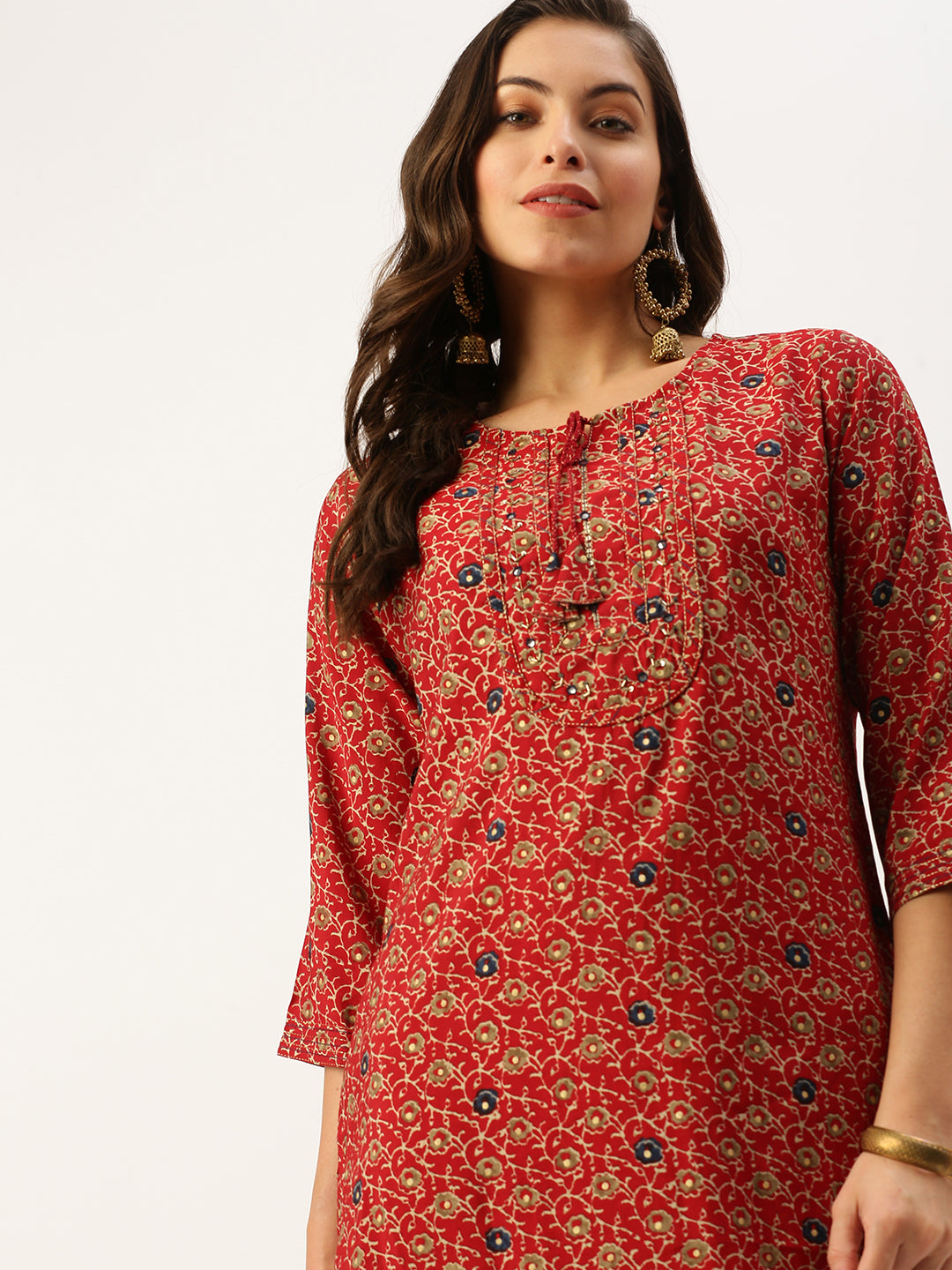 Women's Red Printed Straight Kurtas