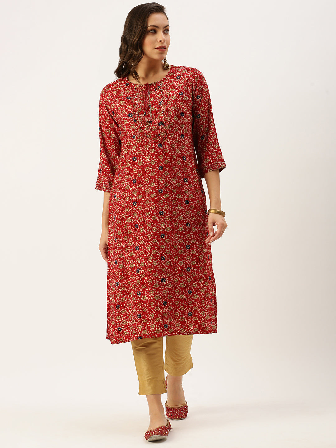 Women's Red Printed Straight Kurtas