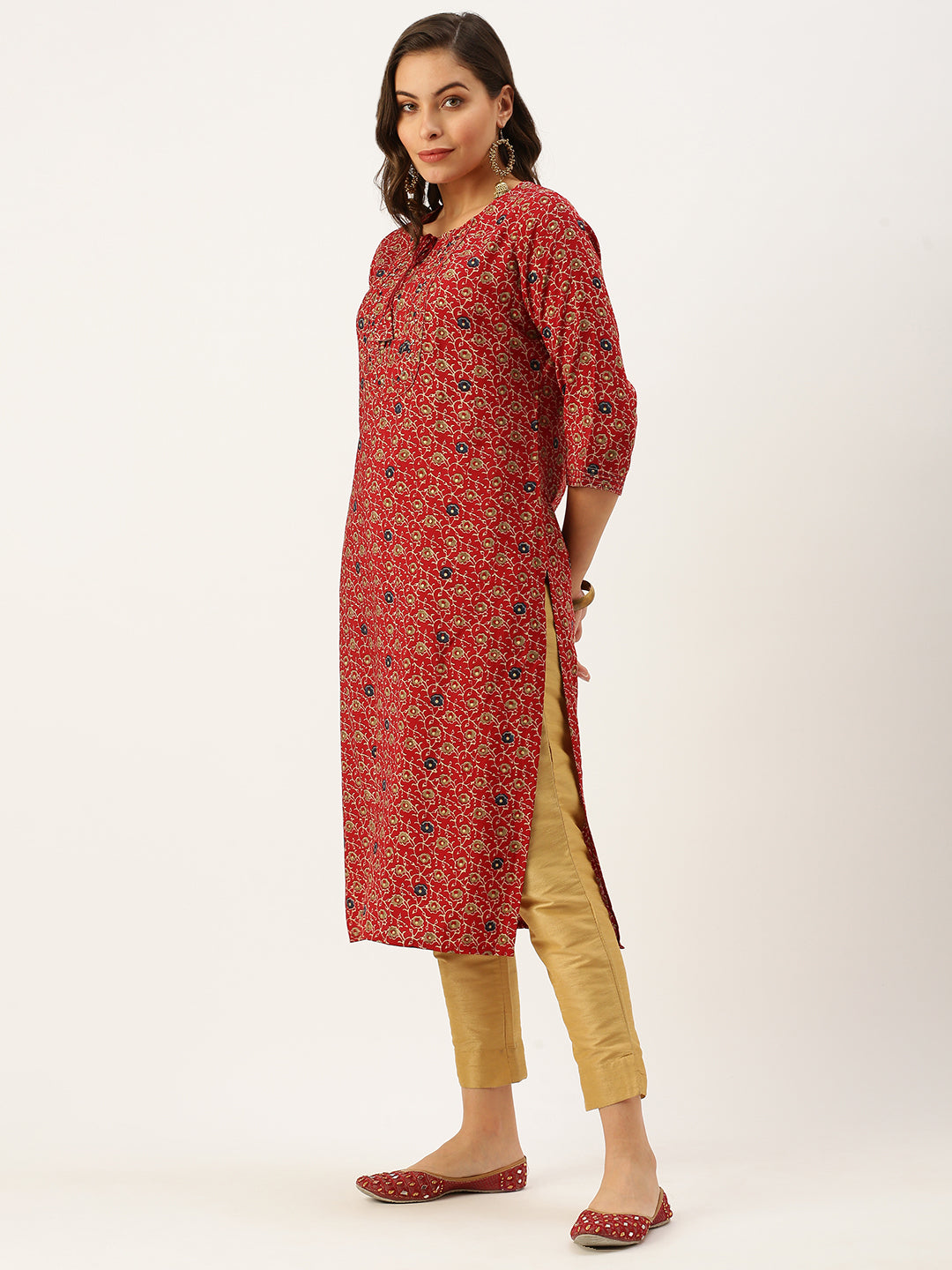 Women's Red Printed Straight Kurtas