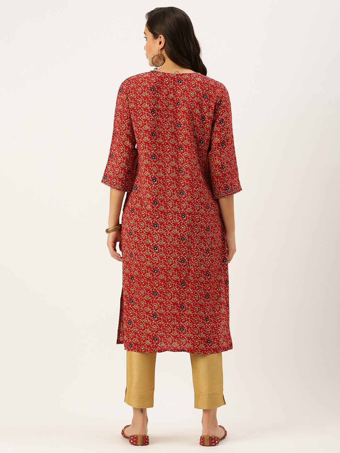 Women's Red Printed Straight Kurtas