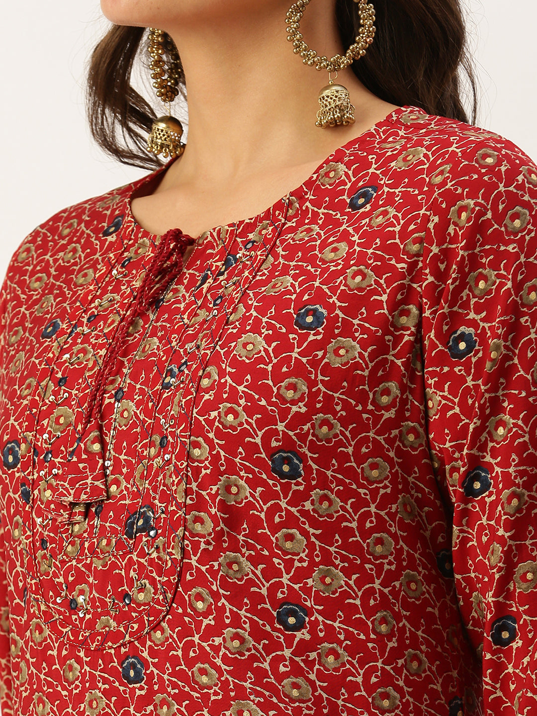 Women's Red Printed Straight Kurtas