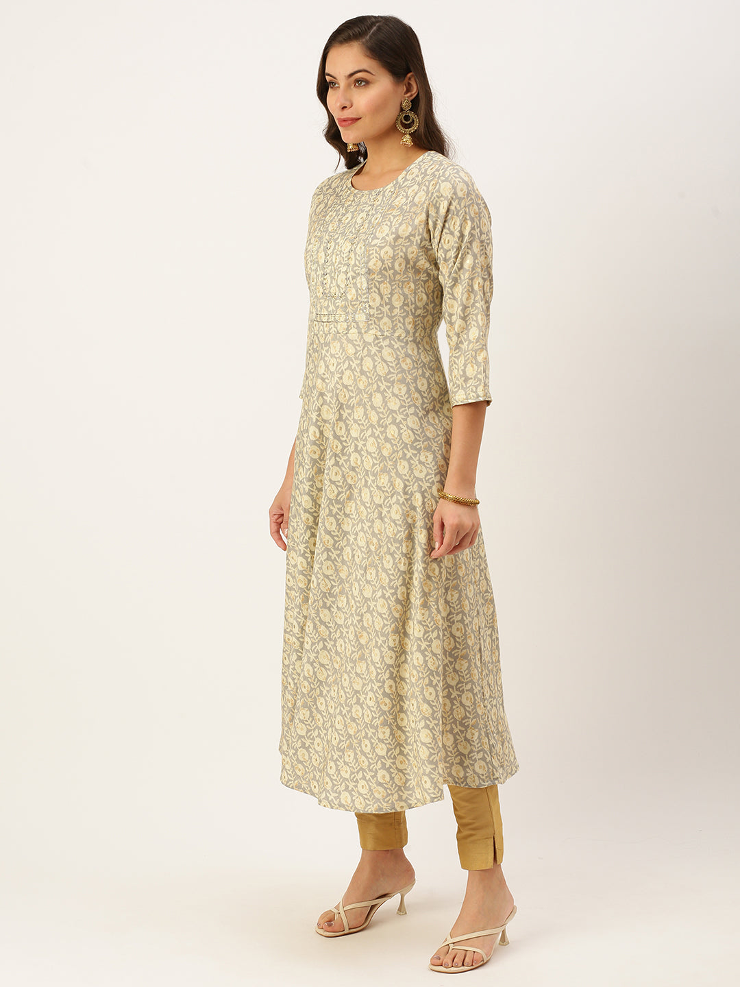 Women's Grey Printed A-Line Kurtas