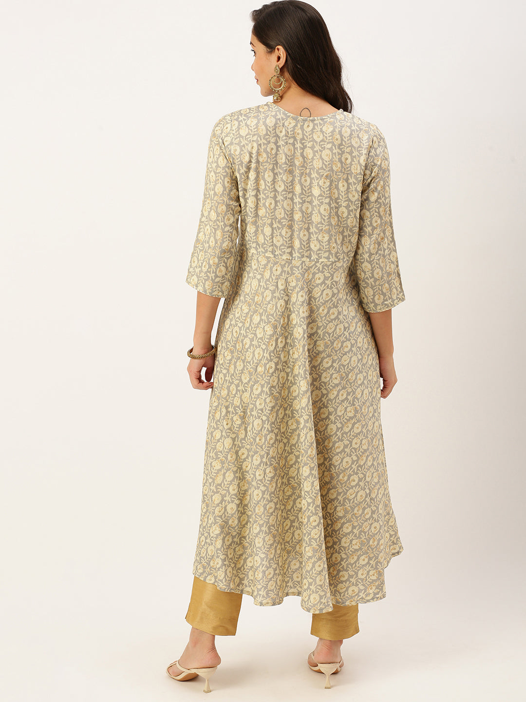 Women's Grey Printed A-Line Kurtas