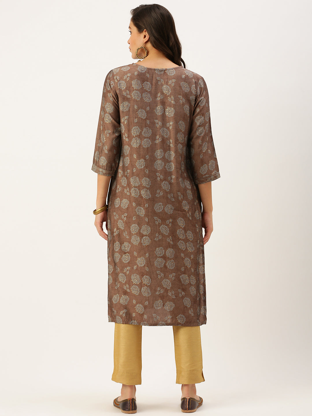 Women's Brown Embellished Straight Kurtas