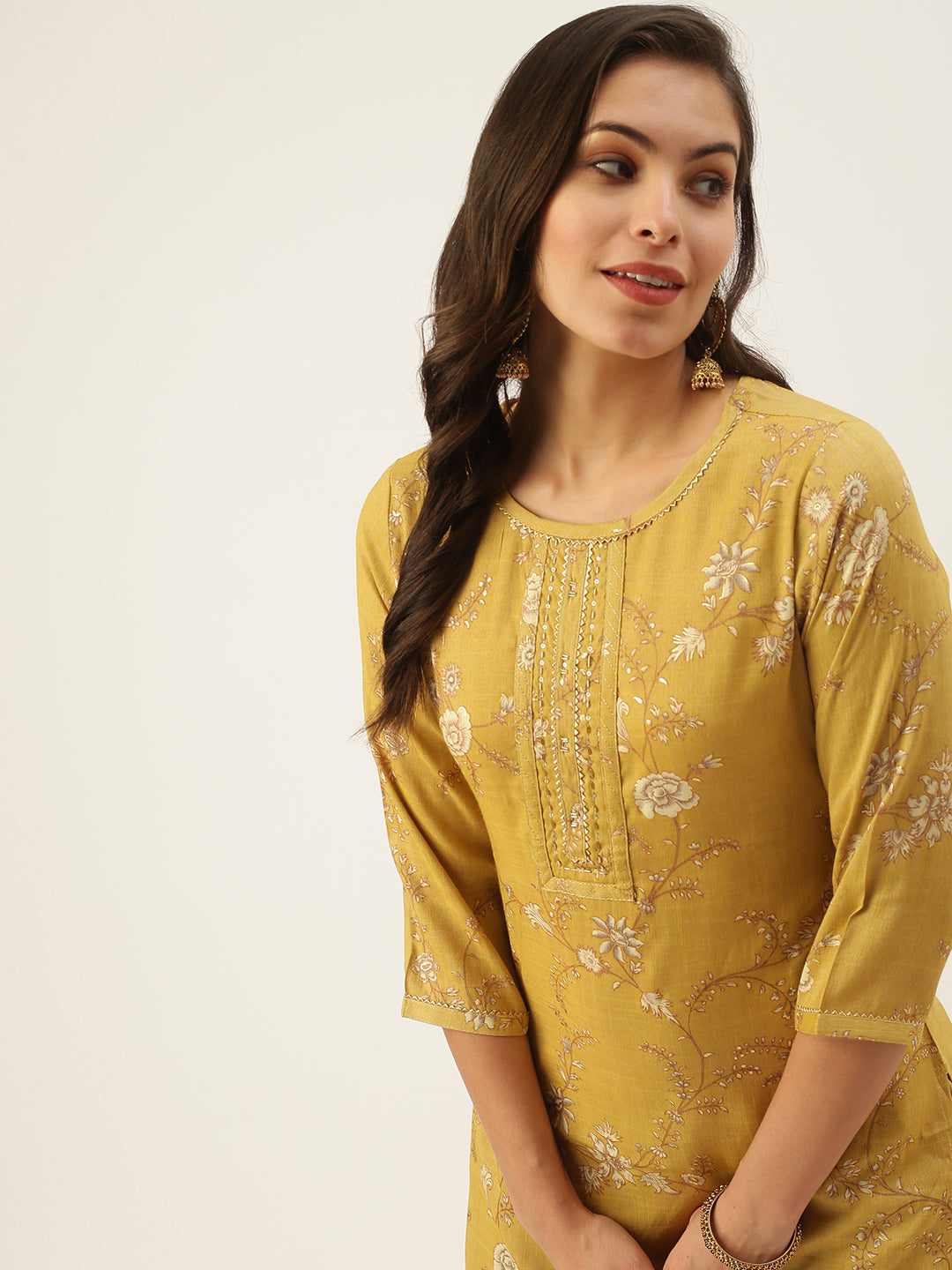 Women's Yellow Printed Straight Kurtas