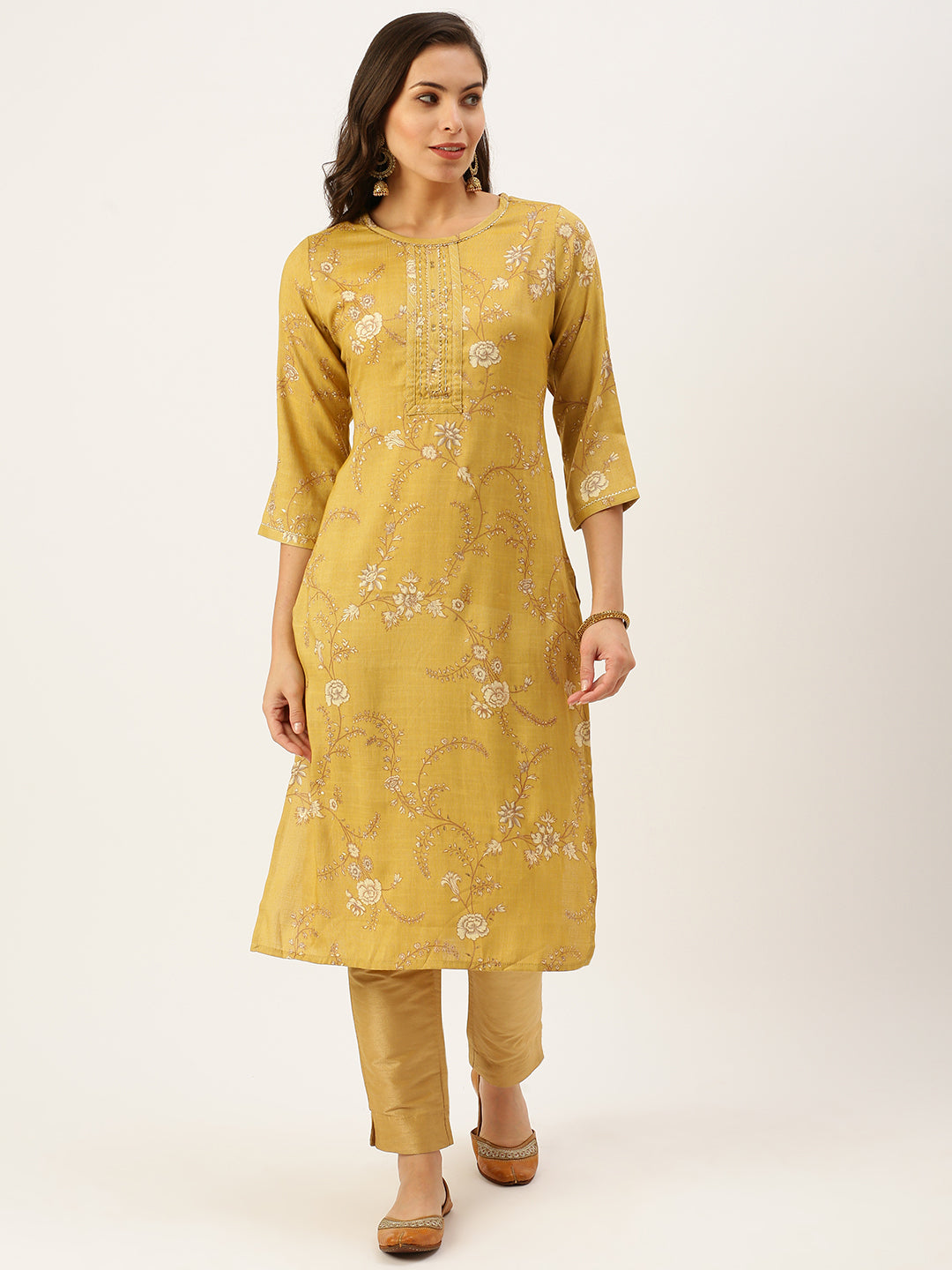 Women's Yellow Printed Straight Kurtas