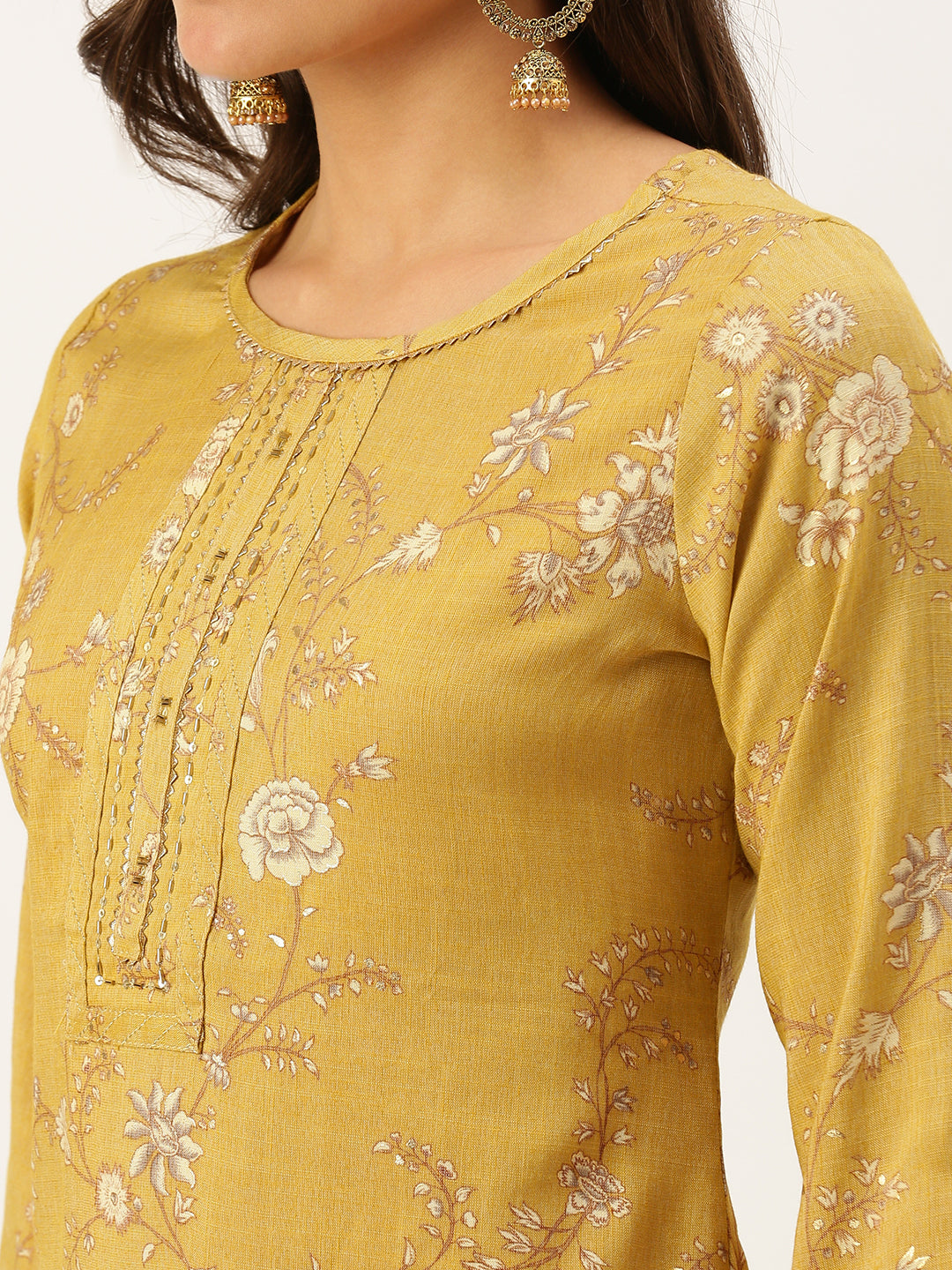 Women's Yellow Printed Straight Kurtas