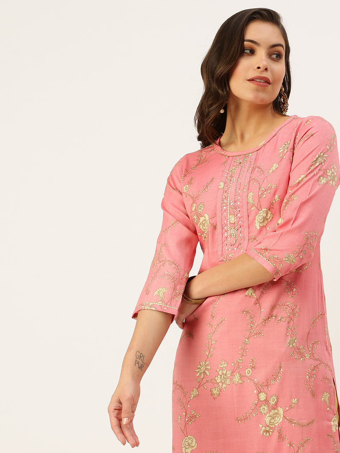 Women's Pink Printed Straight Kurtas