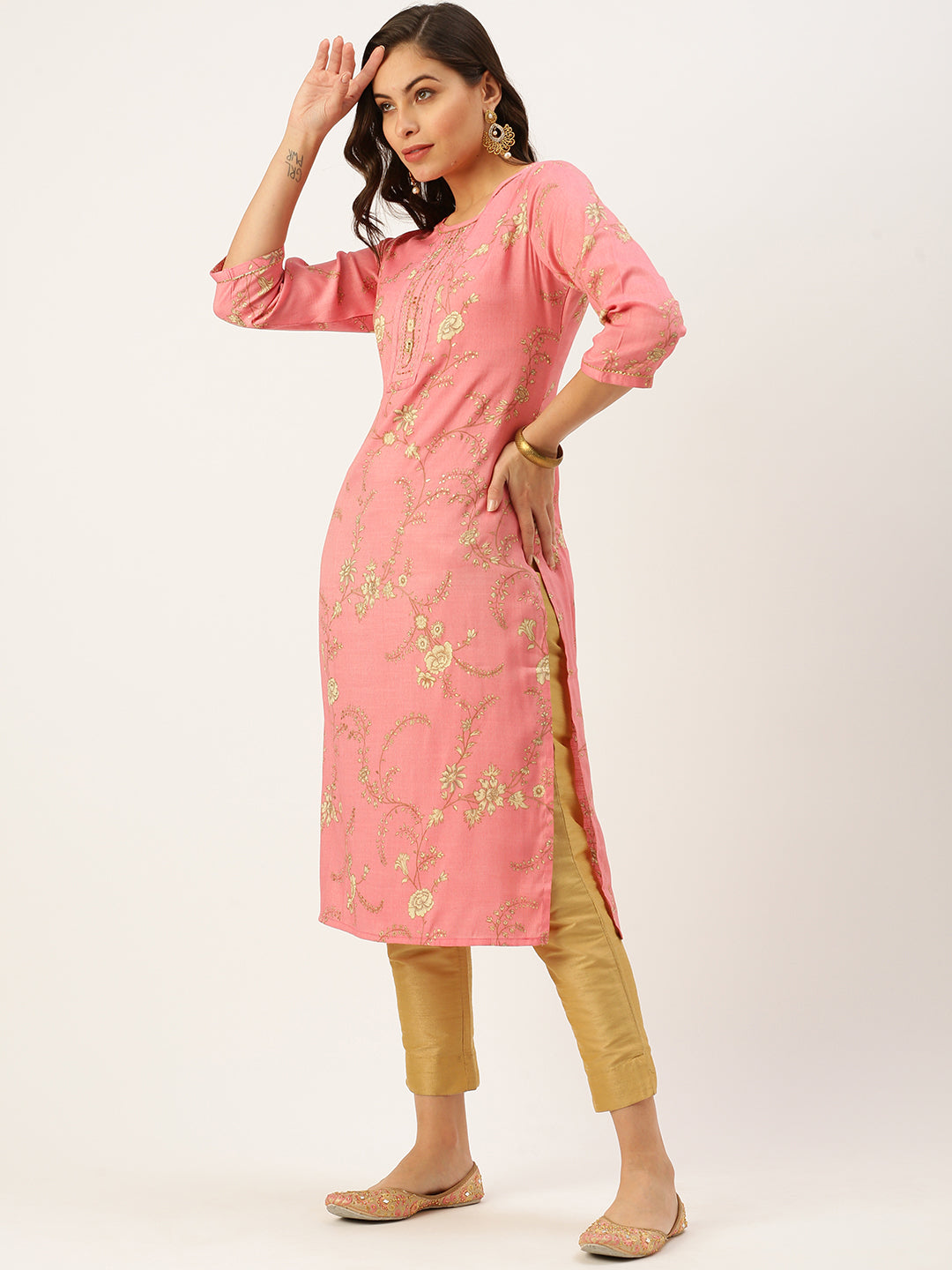 Women's Pink Printed Straight Kurtas