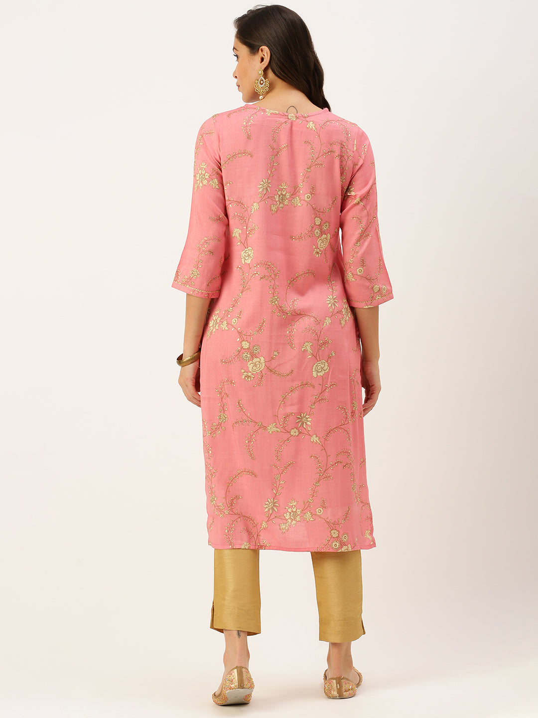 Women's Pink Printed Straight Kurtas