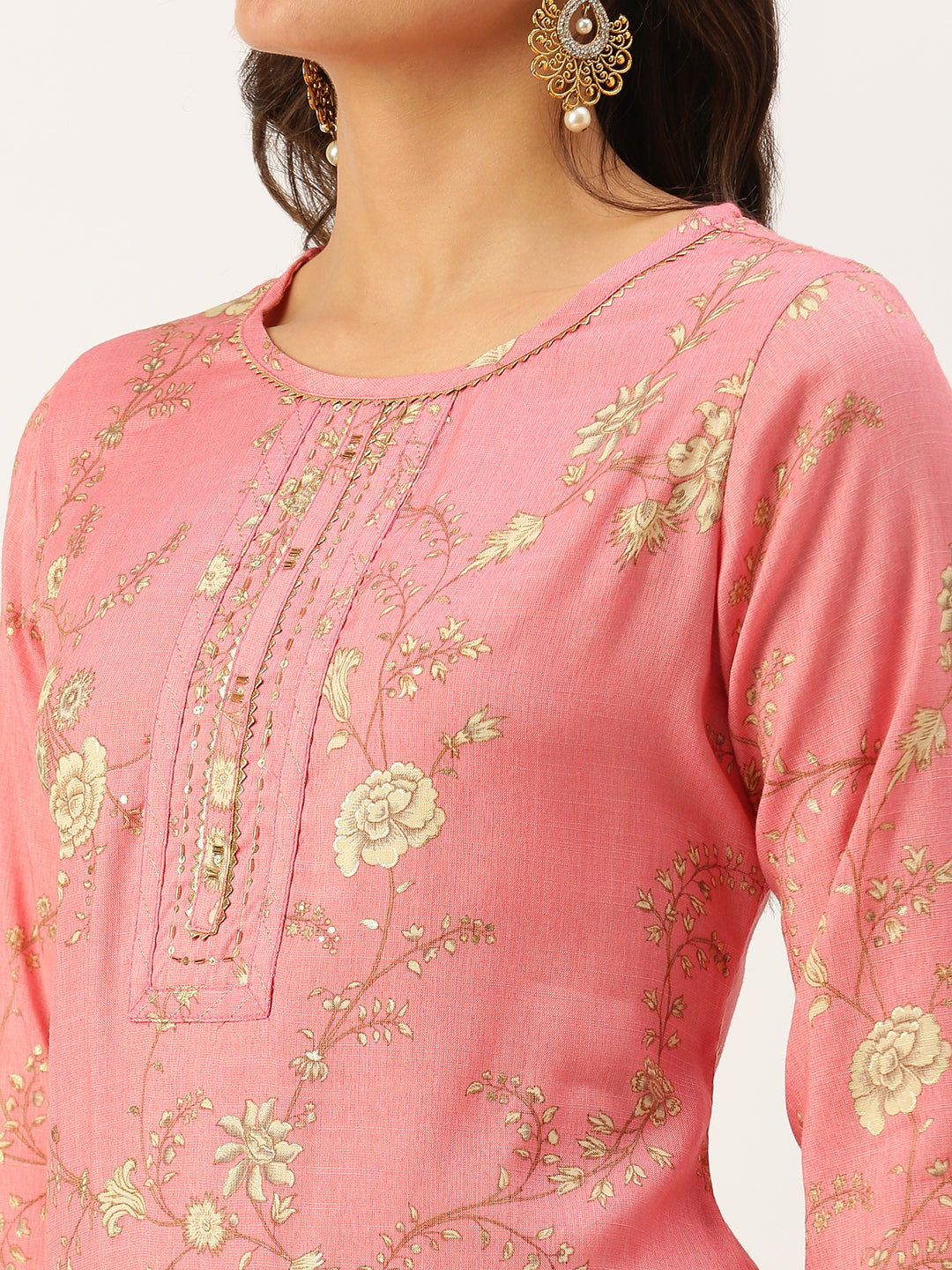 Women's Pink Printed Straight Kurtas