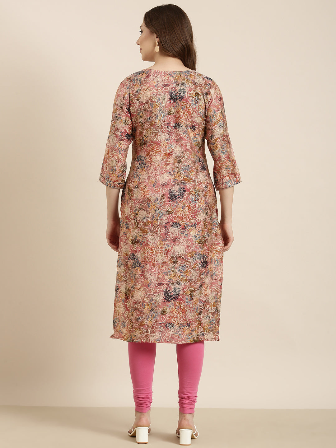 Women Straight Peach Floral Kurta