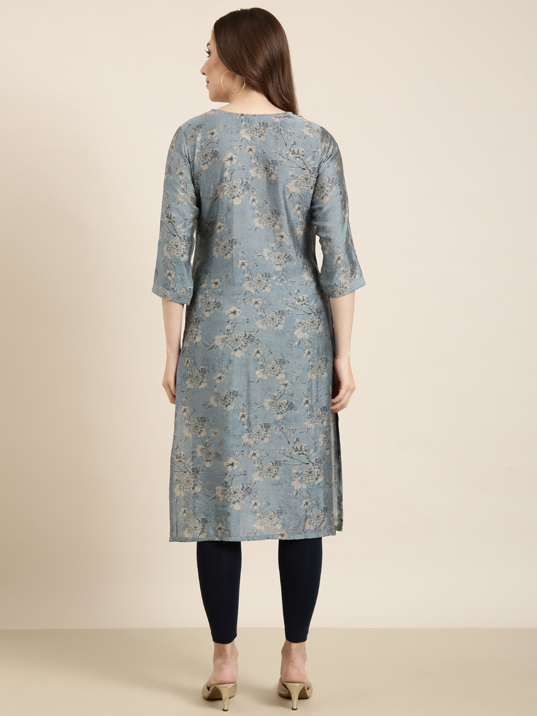 Women's Straight Blue Floral Kurta