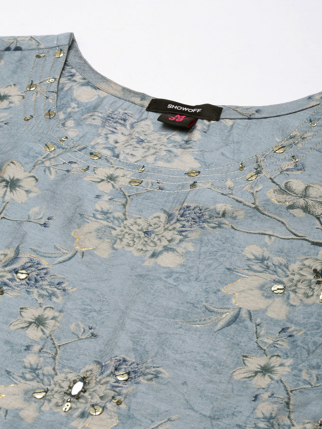 Women's Straight Blue Floral Kurta