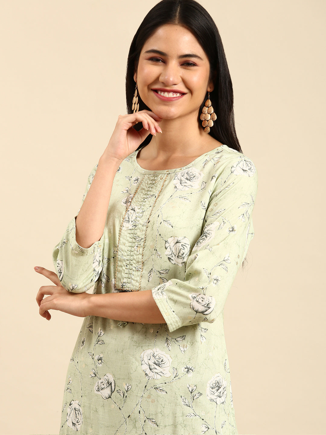 Women's Green Printed Straight Kurta