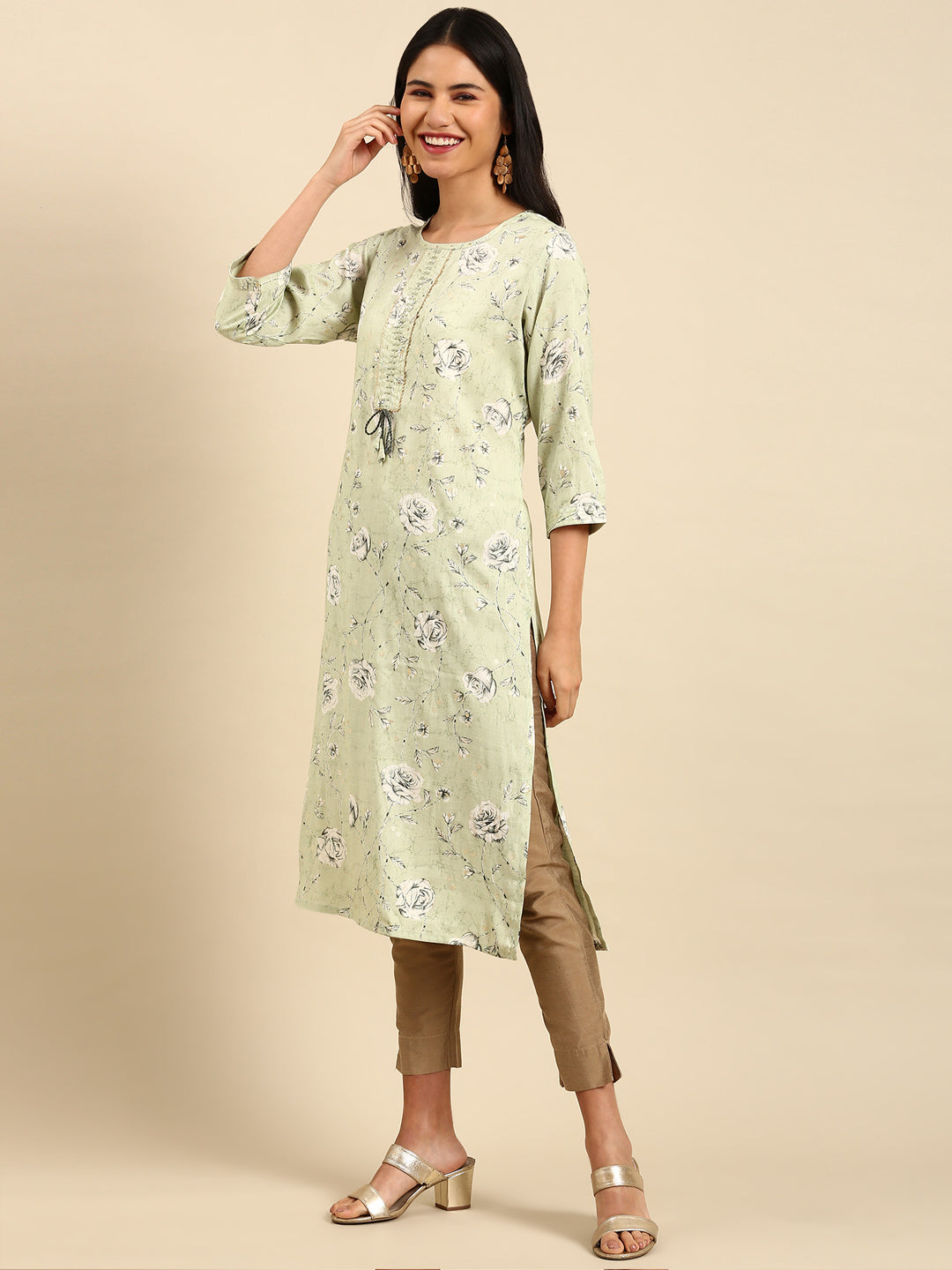 Women's Green Printed Straight Kurta