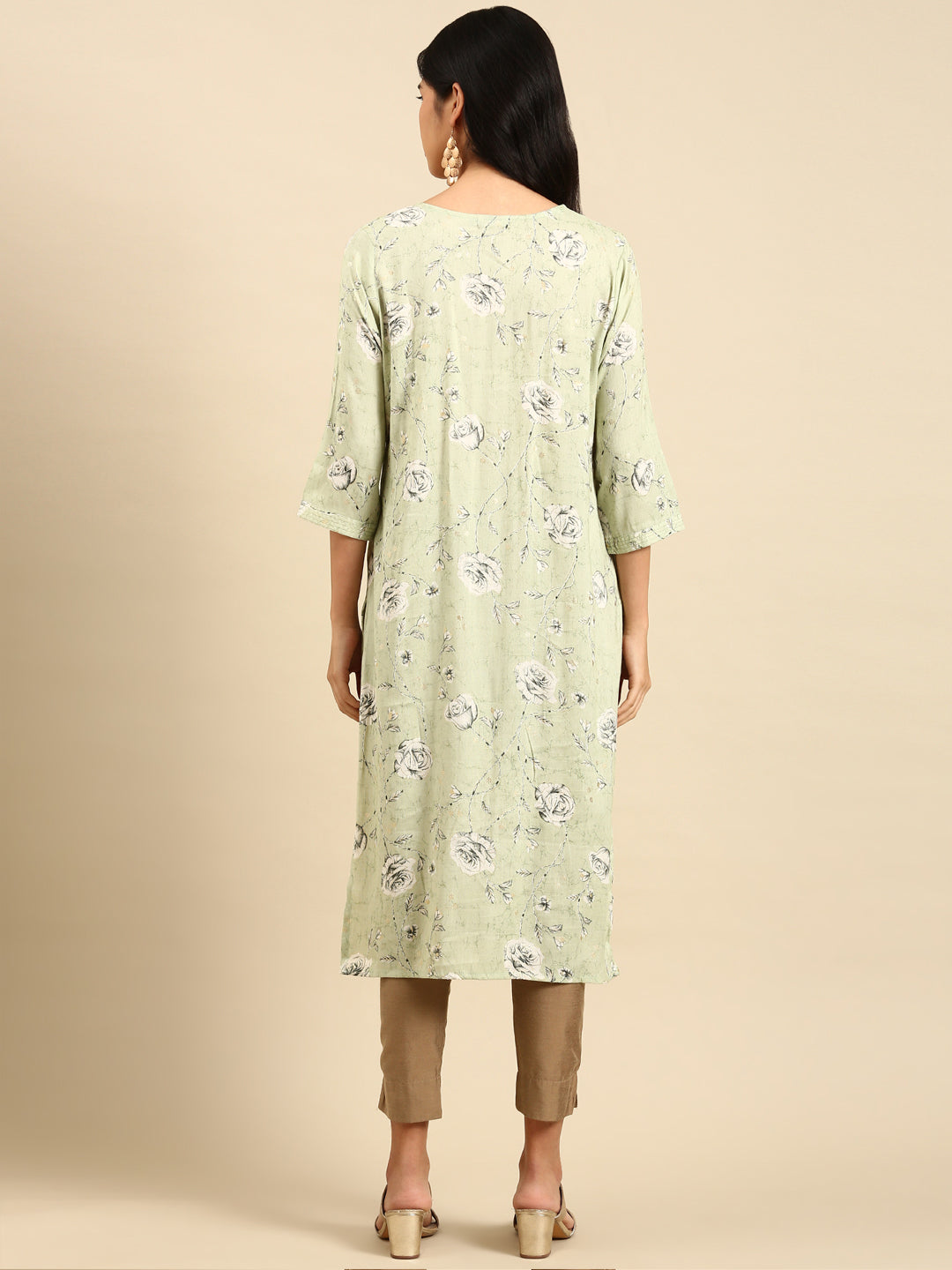 Women's Green Printed Straight Kurta