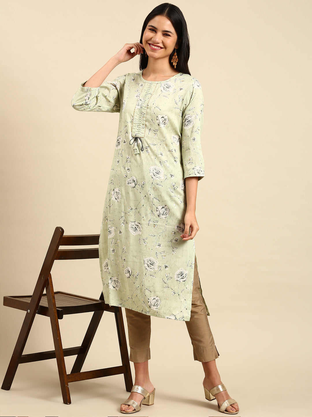 Women's Green Printed Straight Kurta