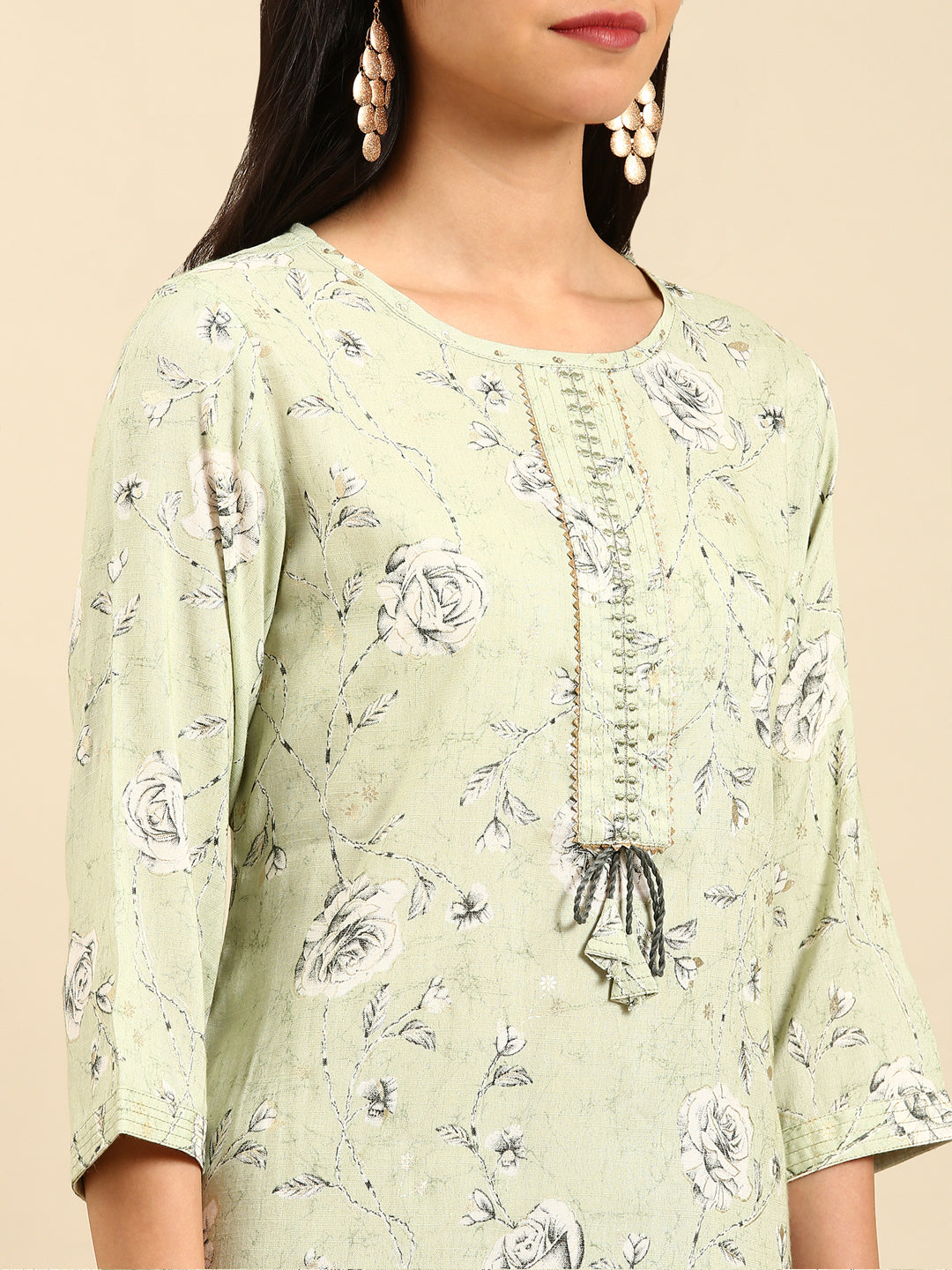 Women's Green Printed Straight Kurta