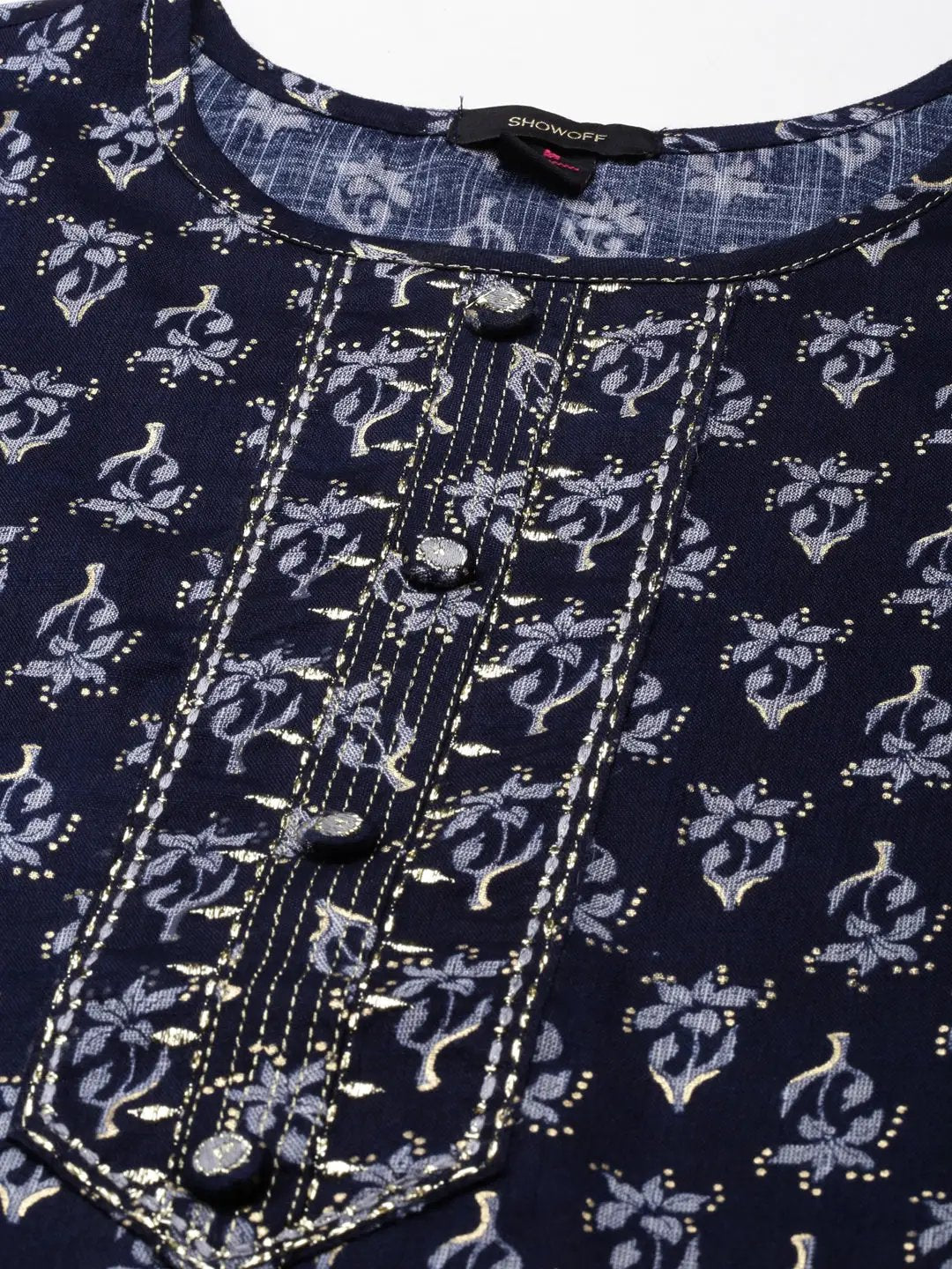 Women's Navy Blue Printed Straight Kurta