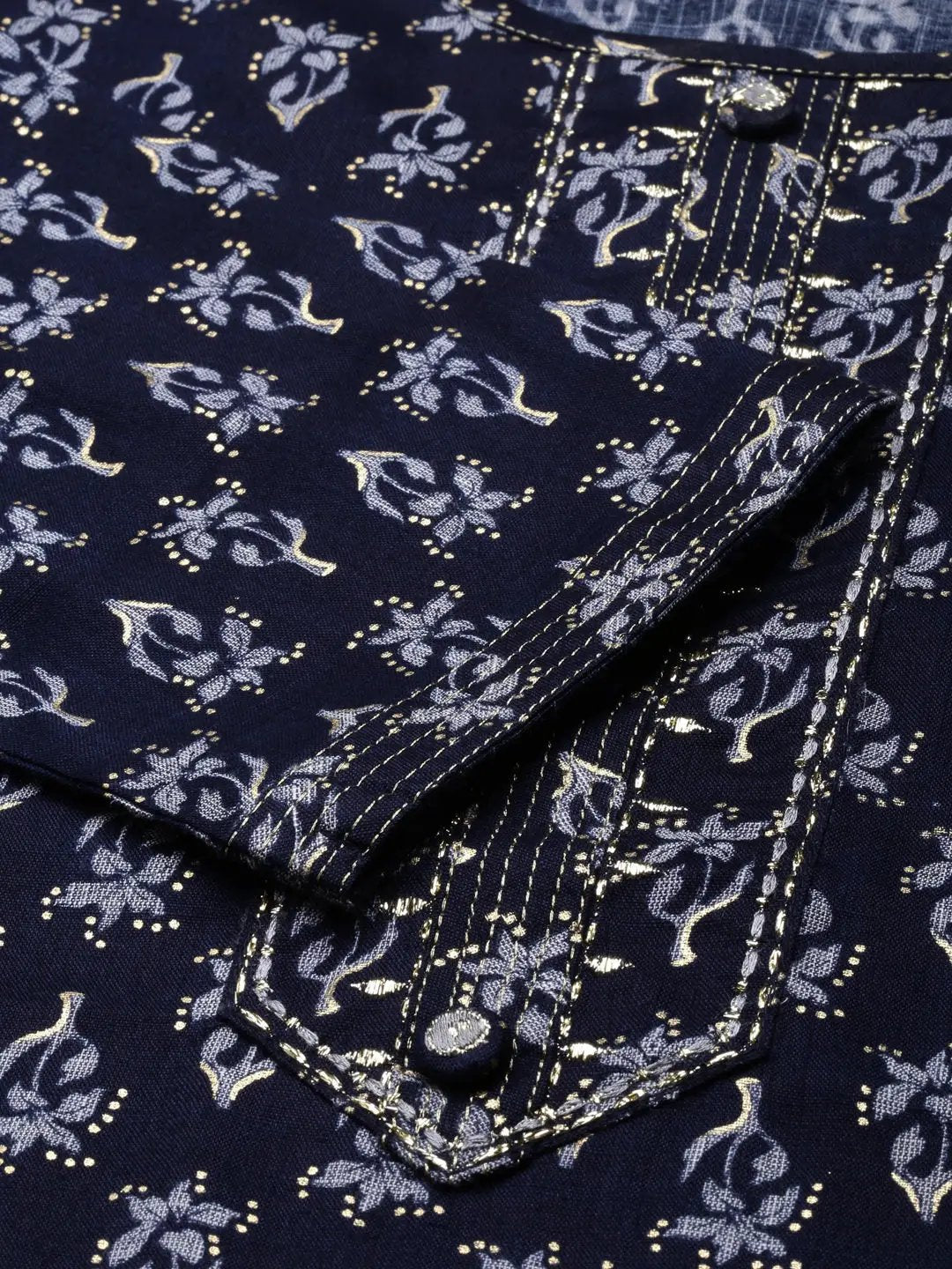 Women's Navy Blue Printed Straight Kurta