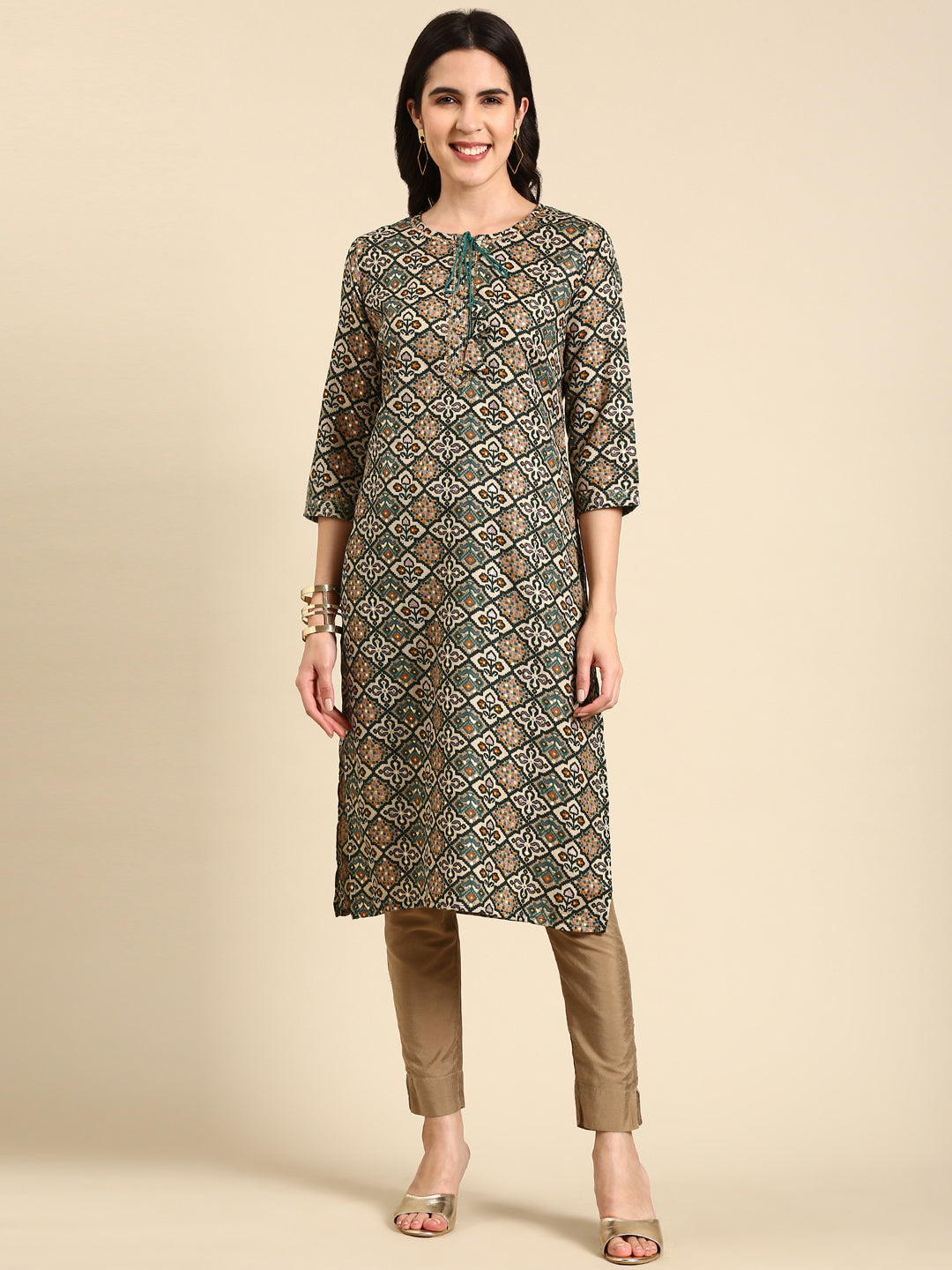 Women's Green Printed Straight Kurta