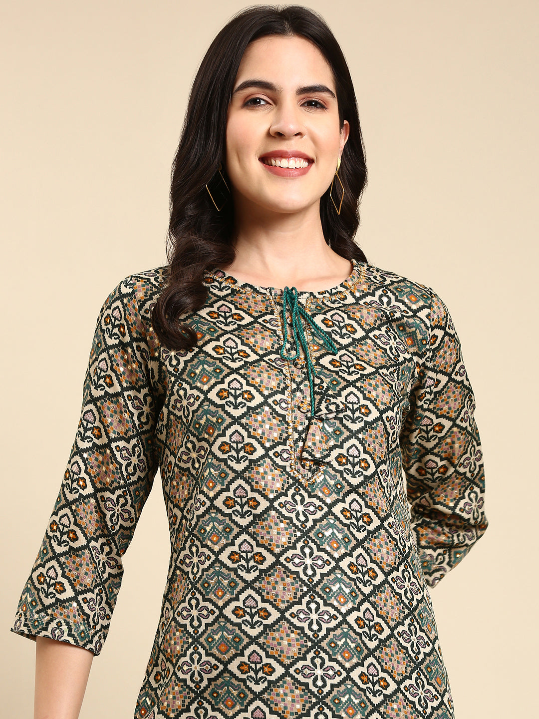 Women's Green Printed Straight Kurta