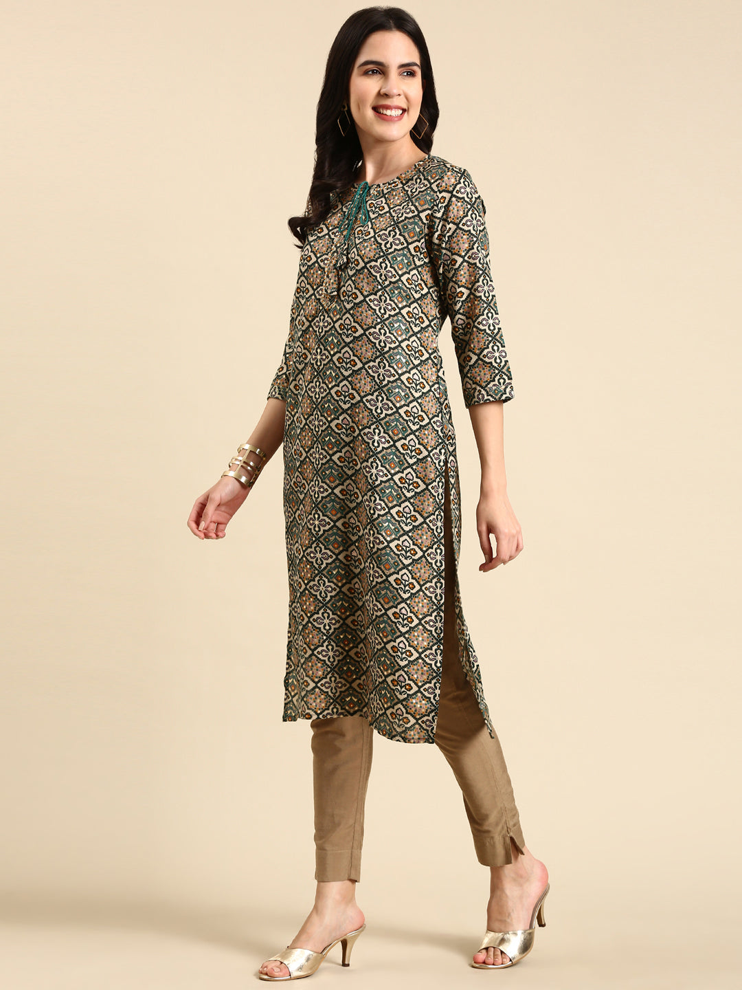 Women's Green Printed Straight Kurta