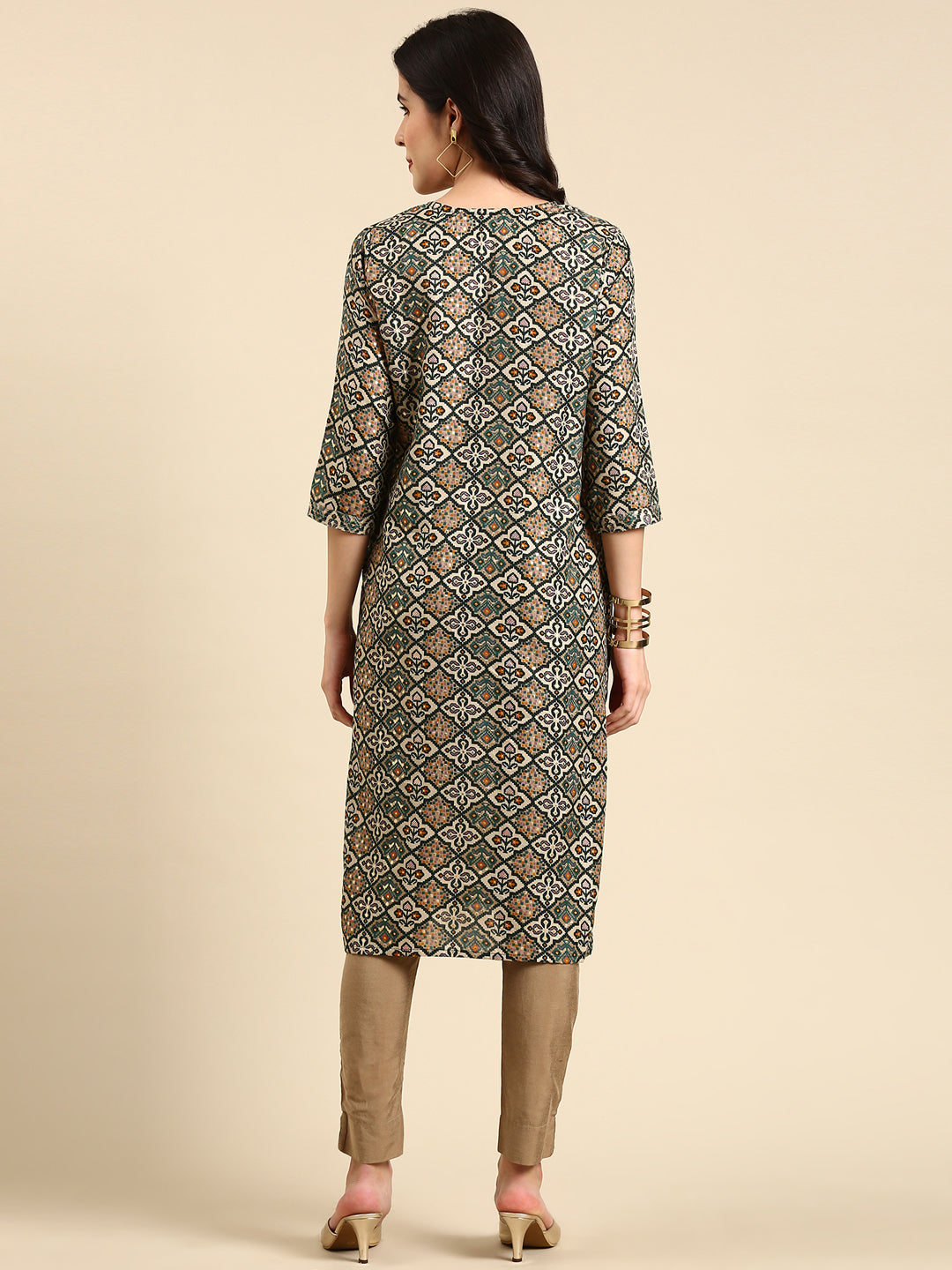 Women's Green Printed Straight Kurta