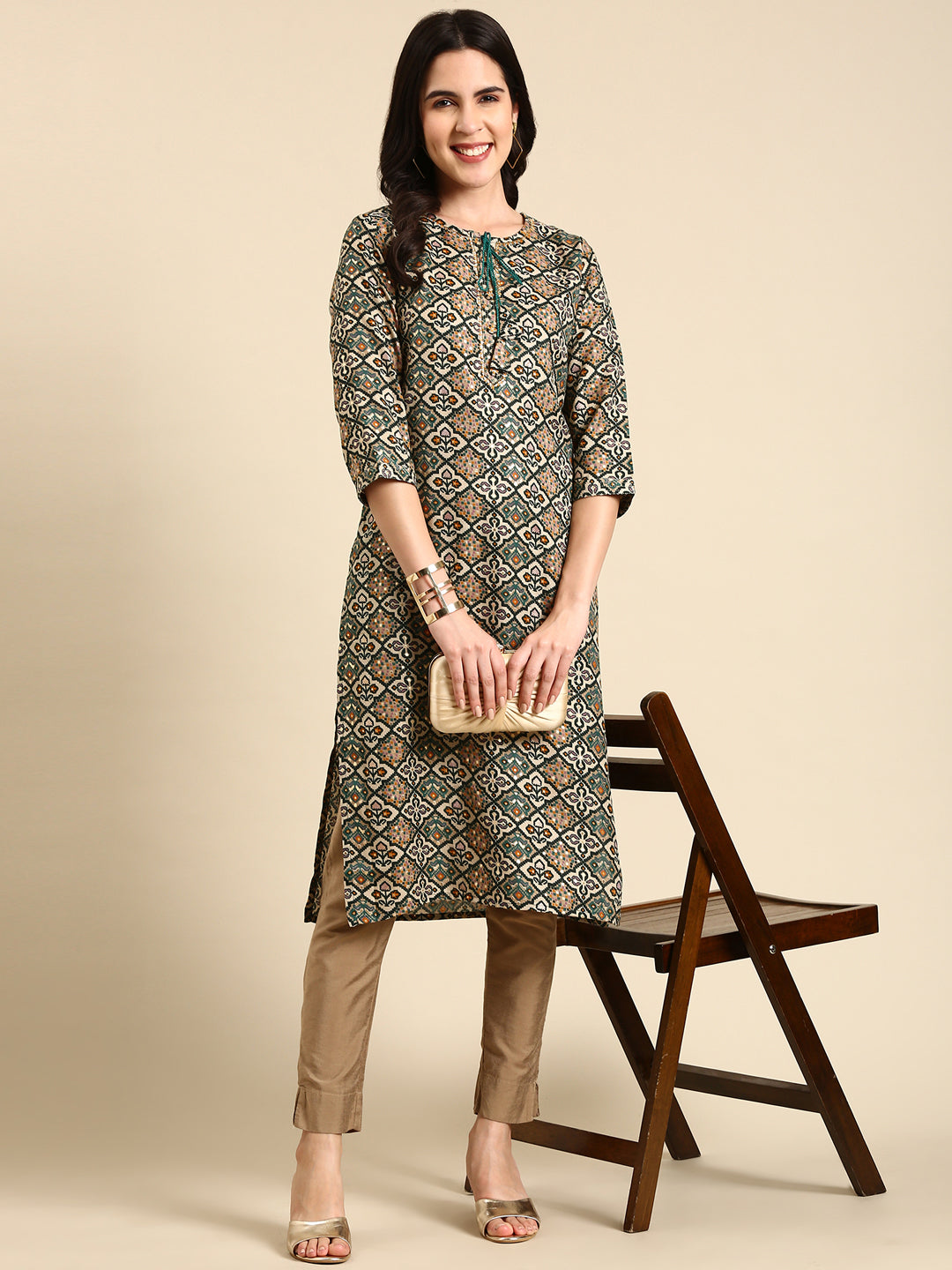 Women's Green Printed Straight Kurta